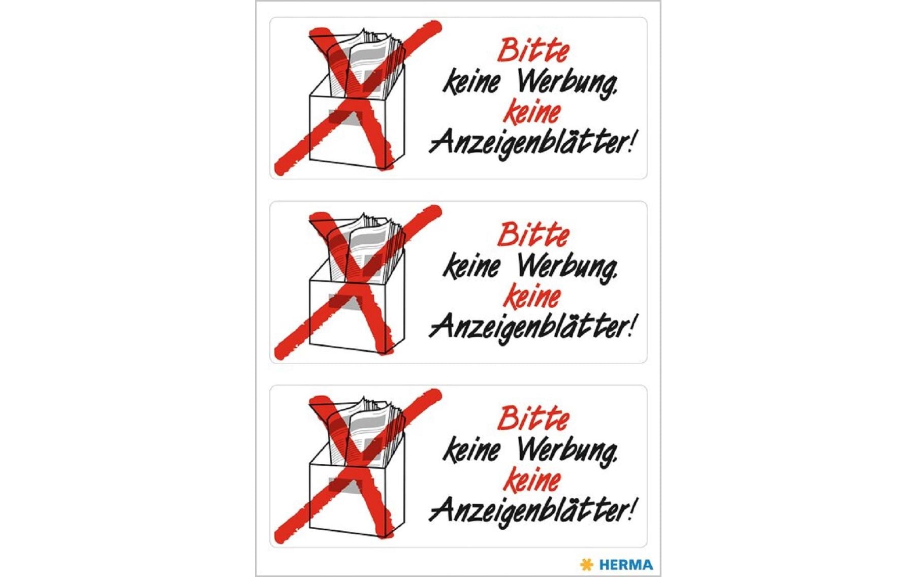 Herma  Etiketten Keine Werbung 3 Blatt, wetterfest