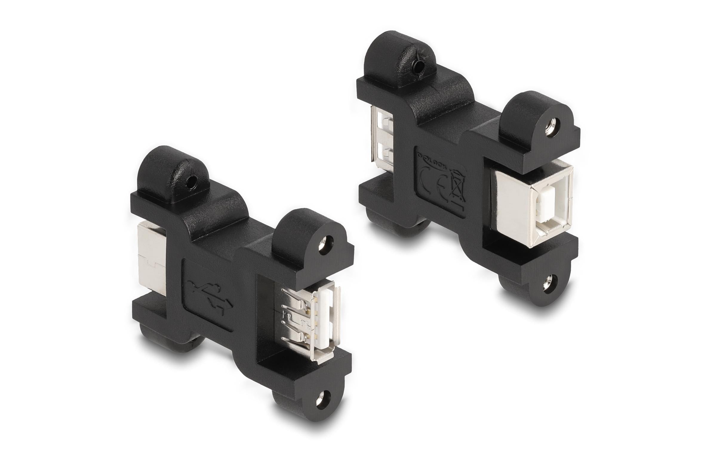 Delock USB 2.0 Adapter Typ-A zu Typ-B Buchse zu Buchse, mit Schraubanschluss