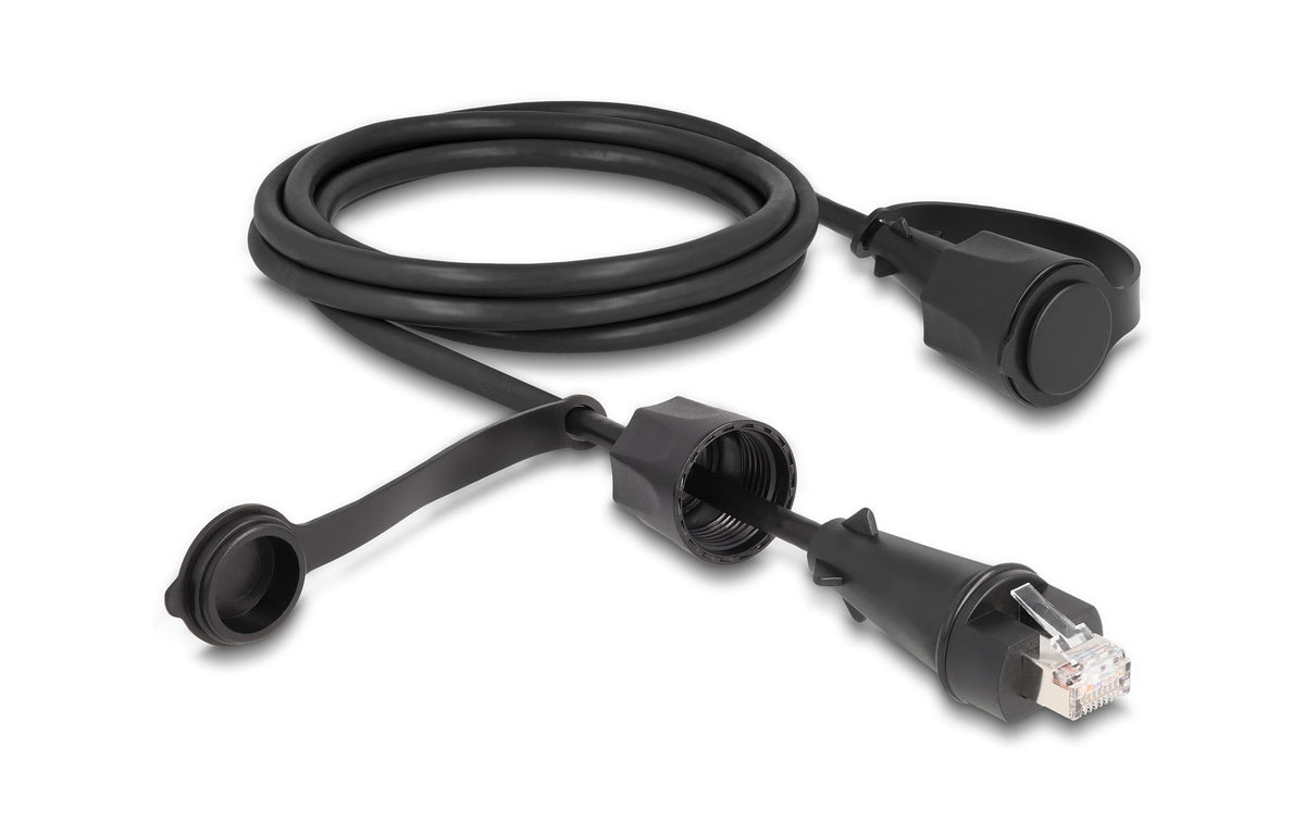 Delock RJ45 Stecker zu RJ45 Stecker Cat.6 IP68 staub& wasserdicht,Verschlusskappe,2m