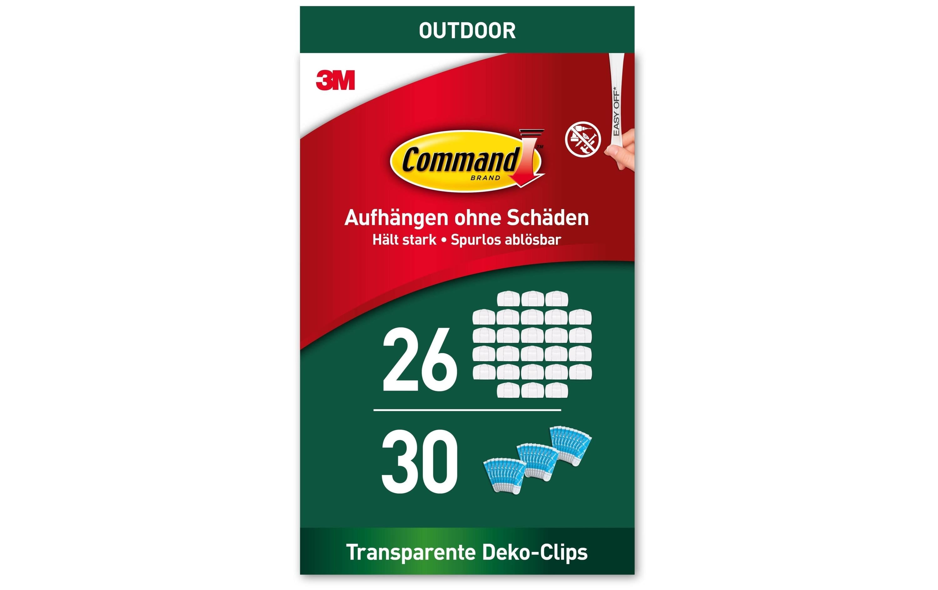 3M Command Lichterketten Clips Outdoor Multipack mit 26 Clips, 30 Strips