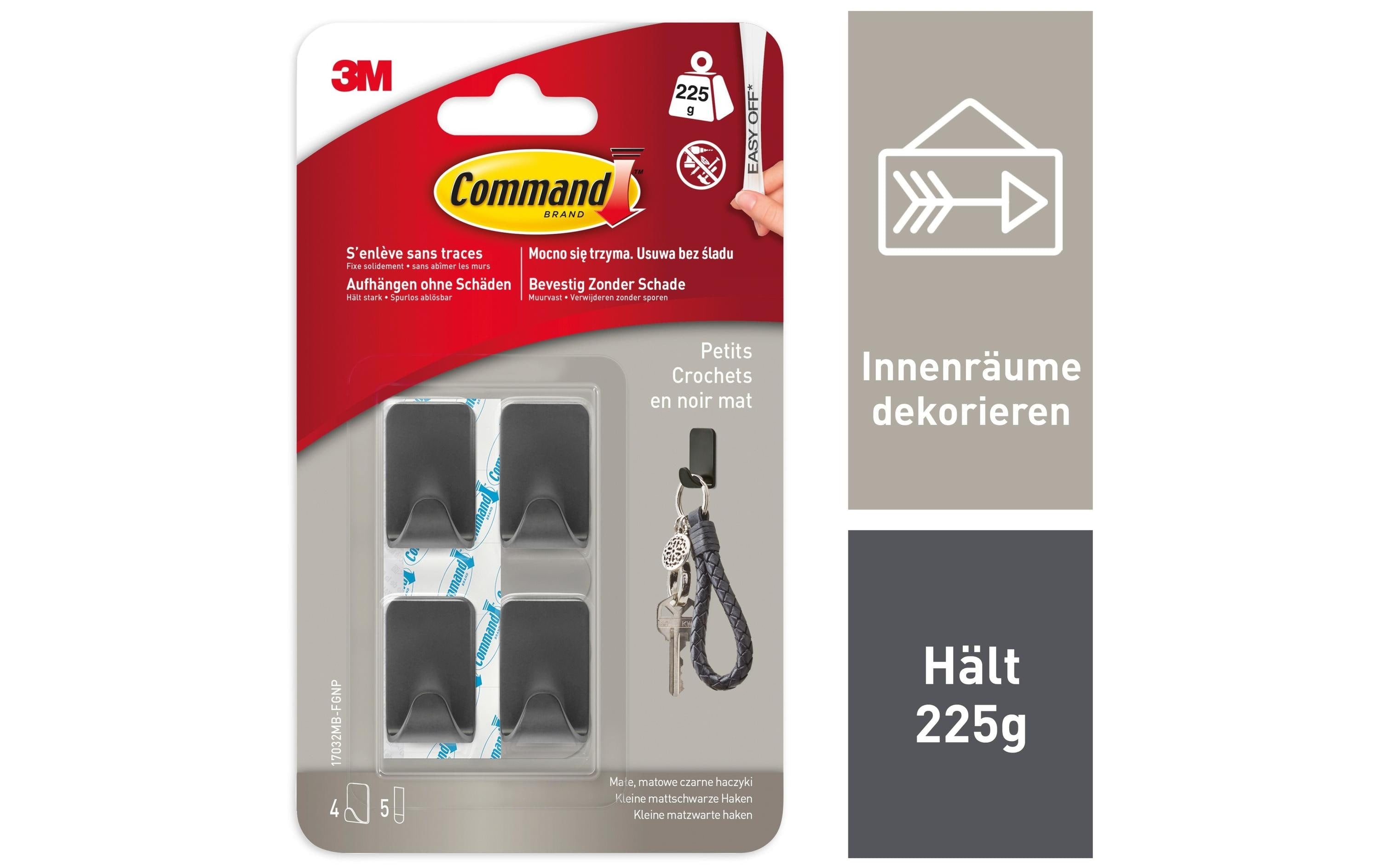 3M Command Metallhaken schwarz Gr. S 4 Haken, 5 Strips, Traglast: 225g
