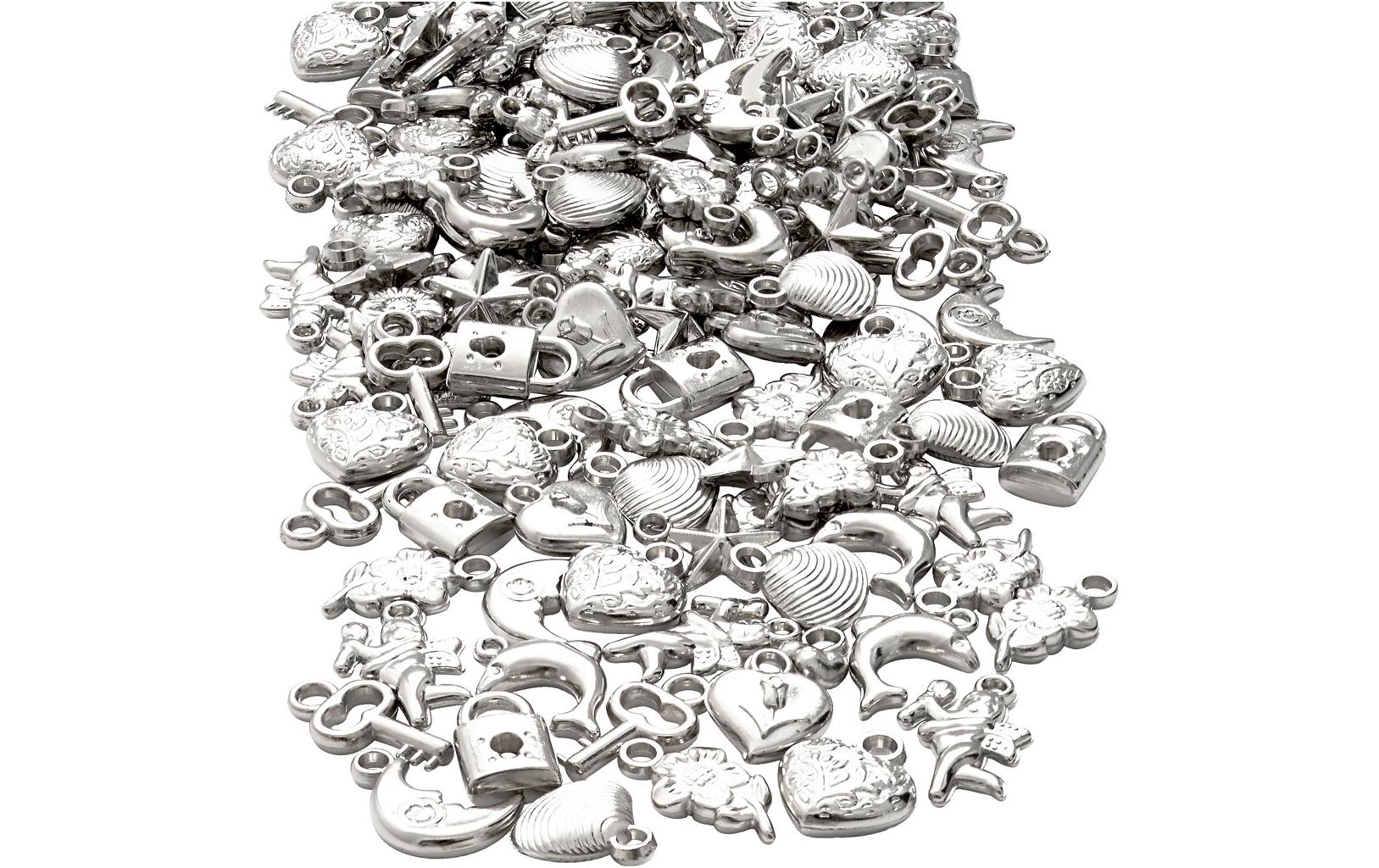 Creativ Company Anhänger Set silber ca. 200 Stück, 80g, Grösse 15 - 20 mm