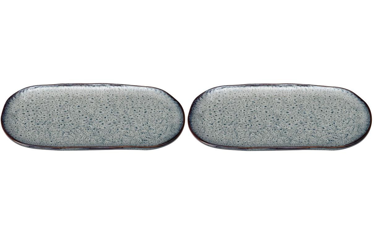 Leonardo Servierplatte Matera 32x18cm grau 2 Stk., Keramik, 32x18x2cm