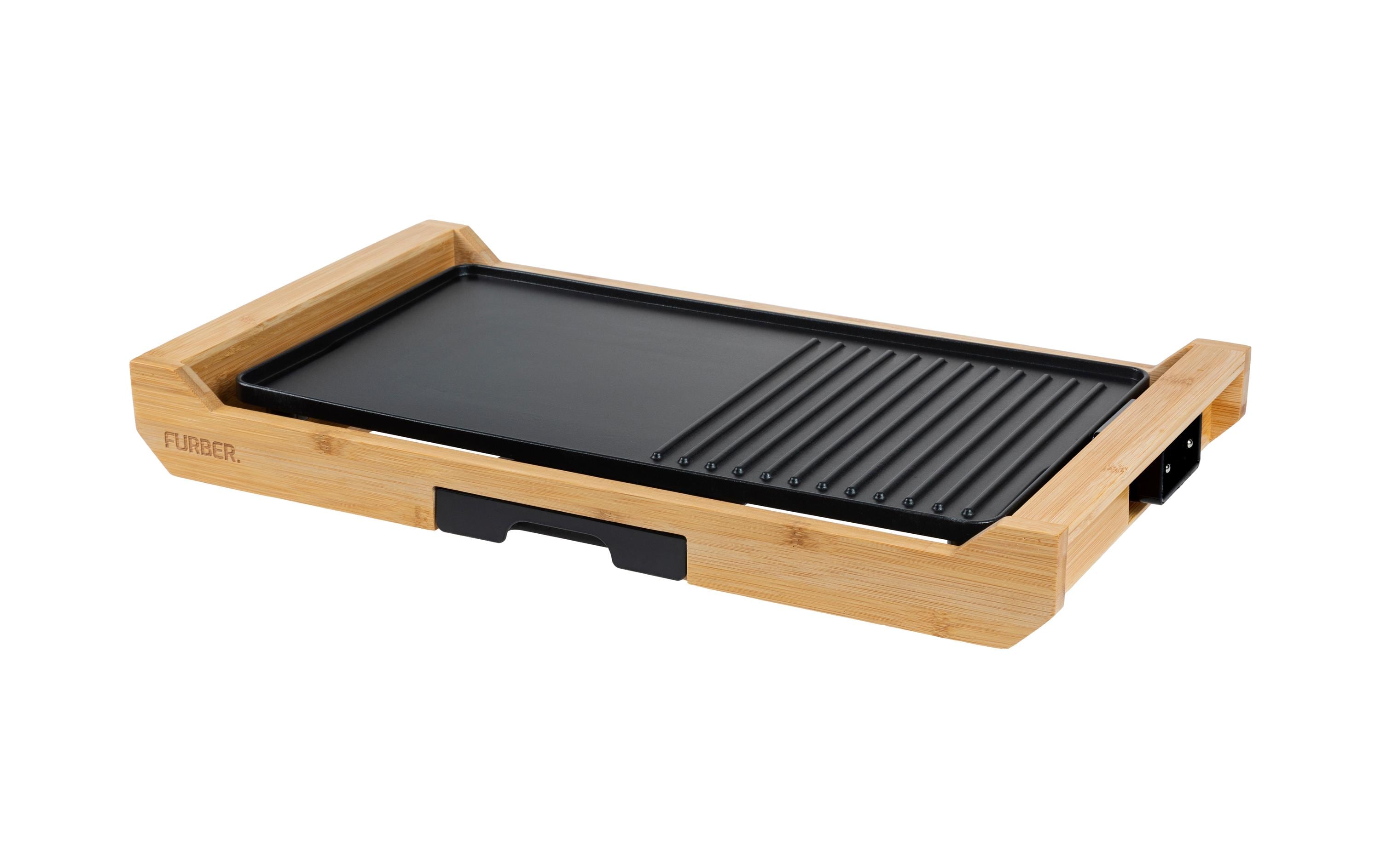 FURBER Tischgrill Bambus 2000W, 2in1 Grill- und Bratplatte