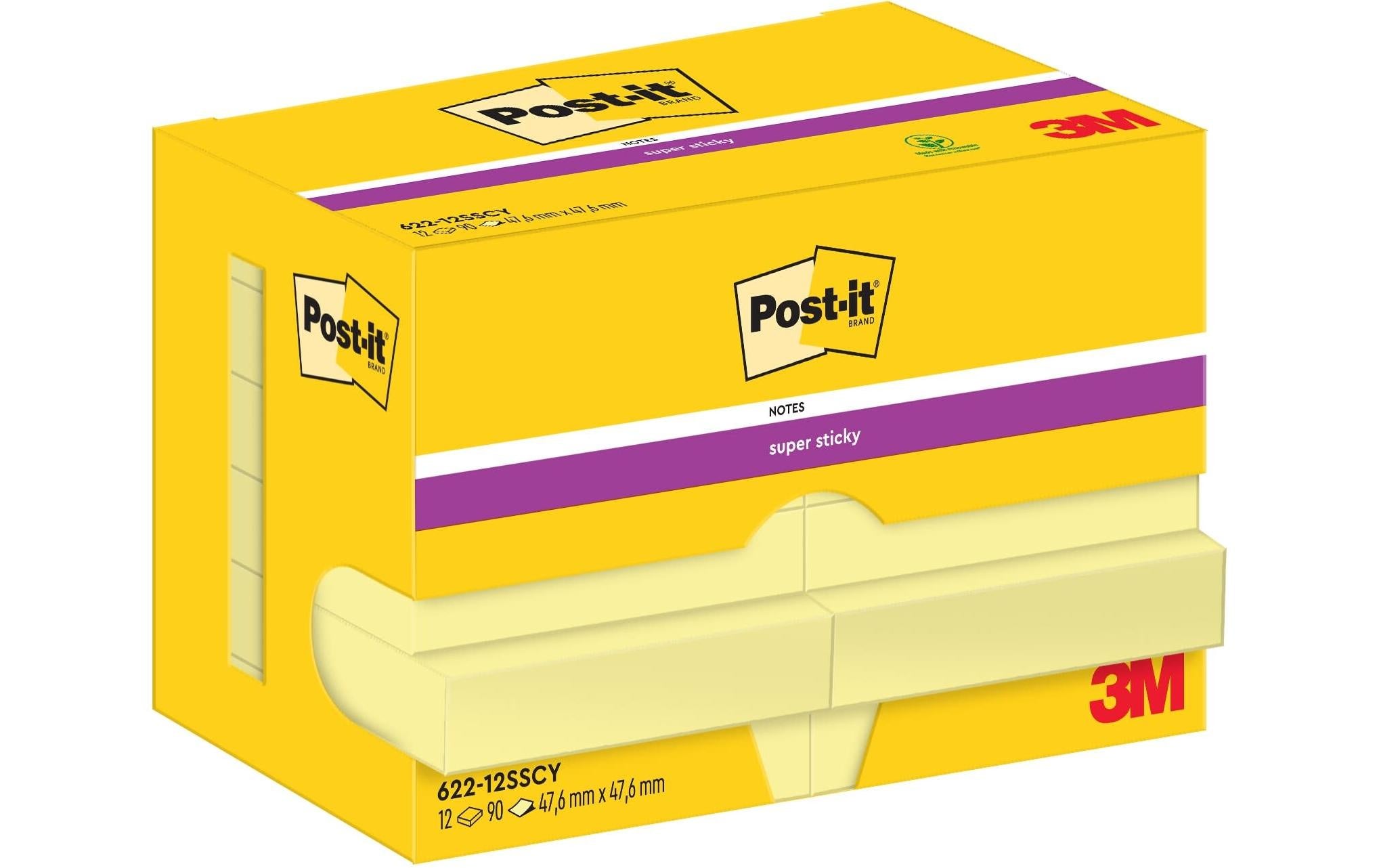 3M Post-it Super Sticky gelb 12 Blöcke à 90 Blatt, 47 x 47  mm