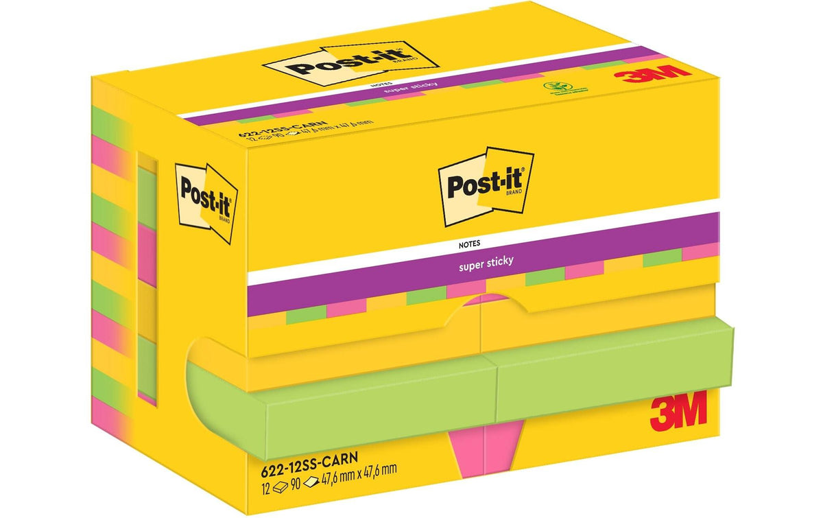 3M Post-it Super Sticky Carnival 12 Blöcke à 90 Blatt, 47 x 47  mm