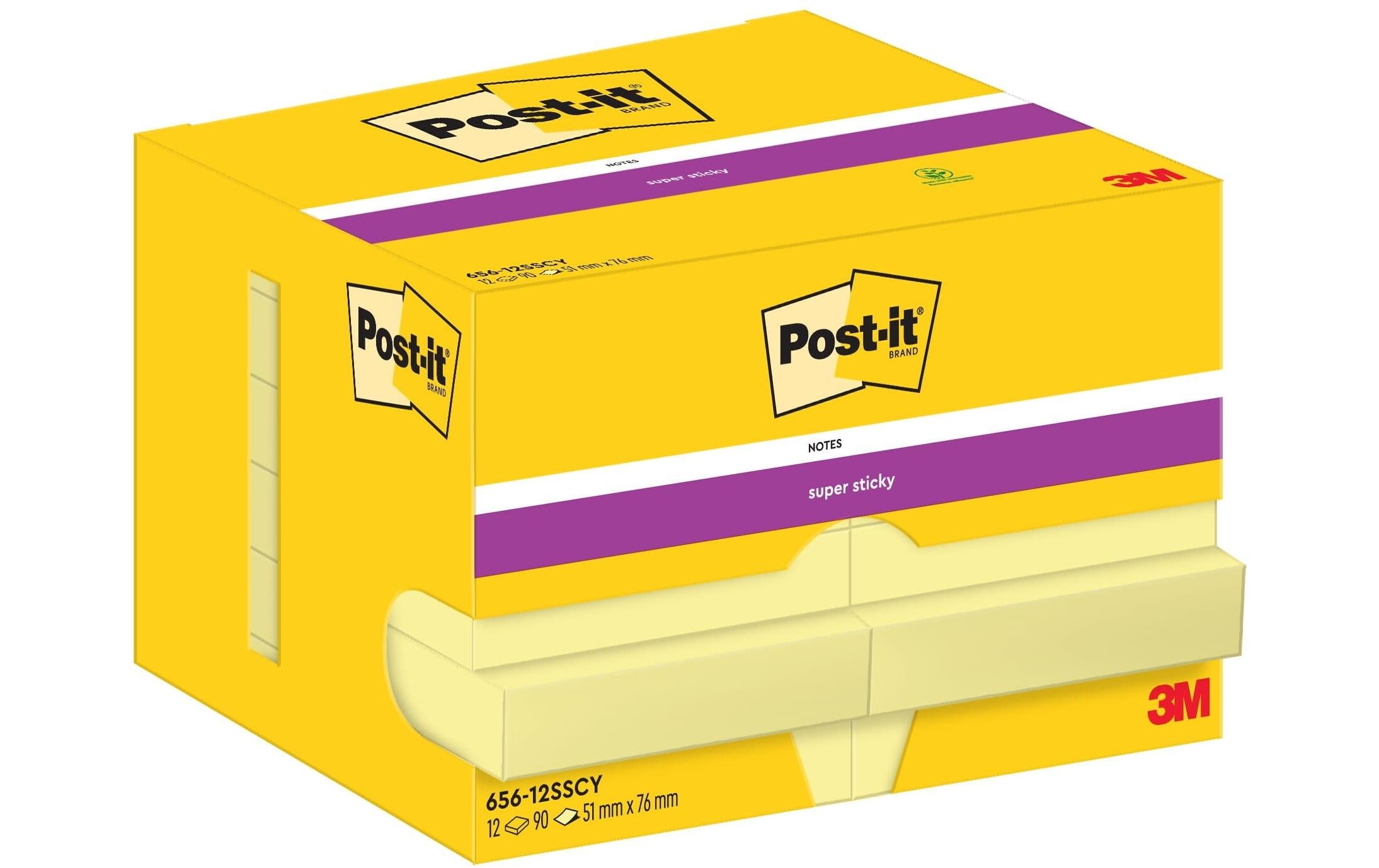 3M Post-it Super Sticky, gelb 12 Blöcke à 90 Blatt, 76 x 51 mm