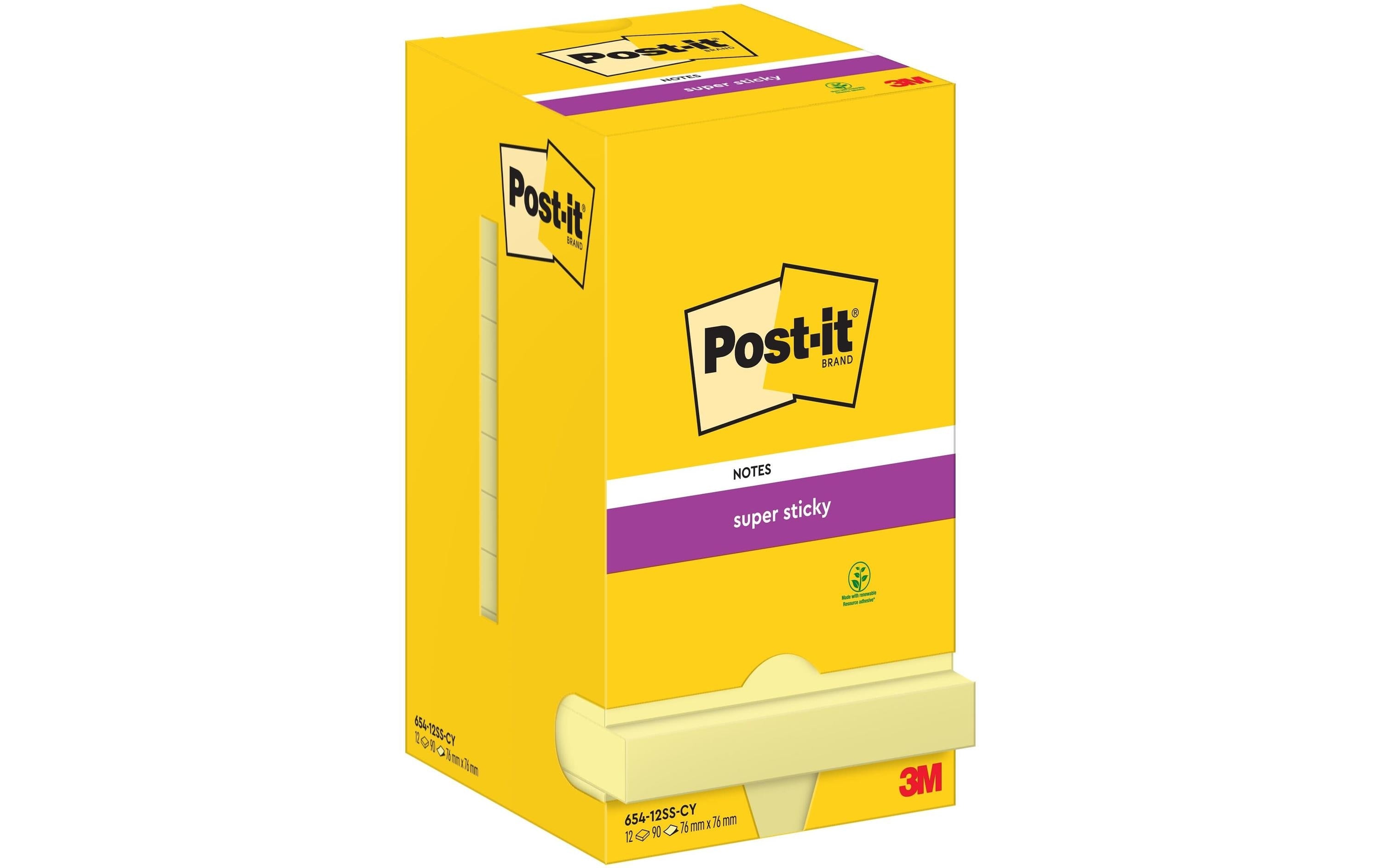 3M Post-it Super Sticky, gelb 12 Blöcke à 90 Blatt, 76 x 76 mm