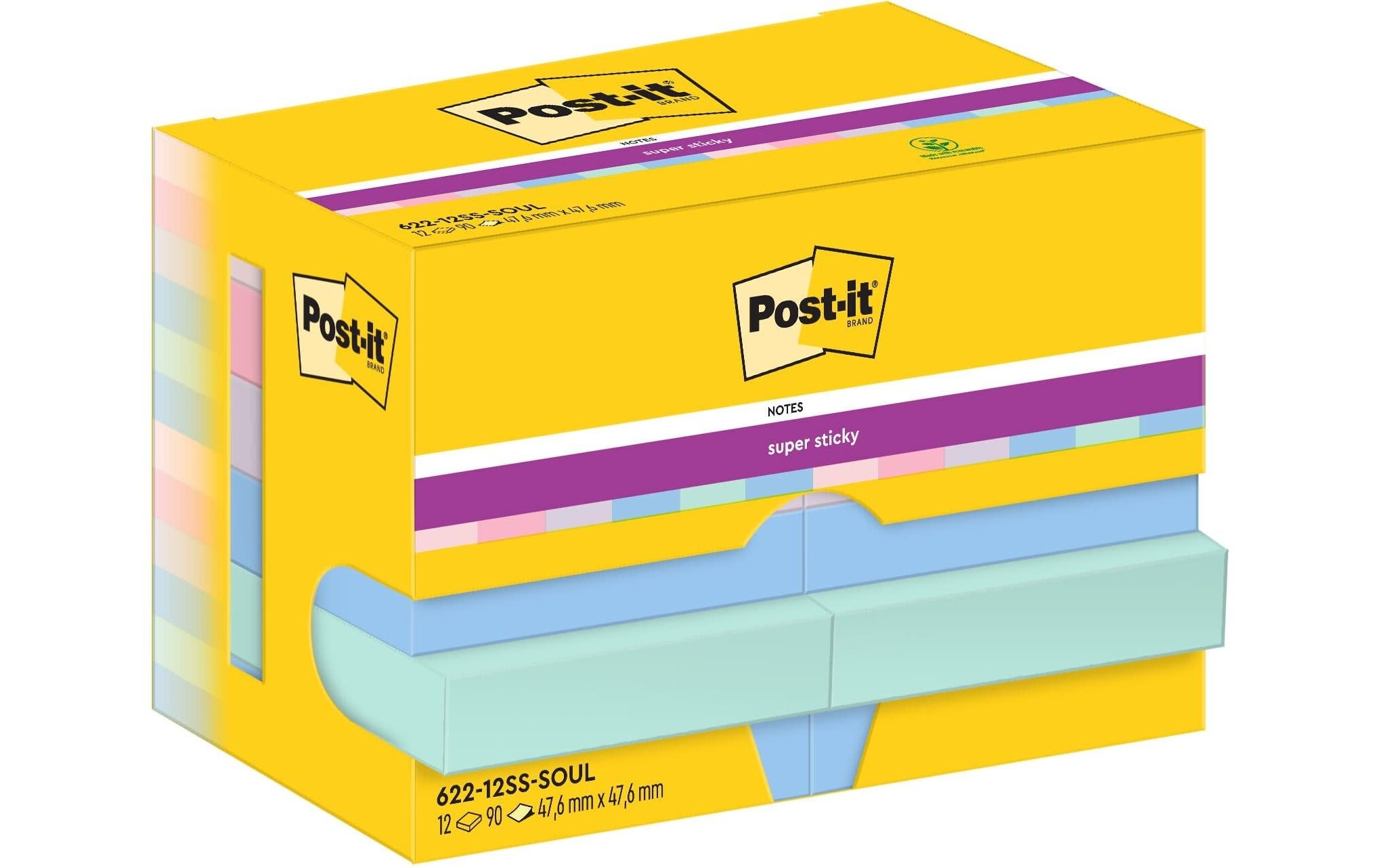 3M Post-it Super Sticky Notes, Soulful 12 Blöcke à 90 Blatt, 47 x 47 mm