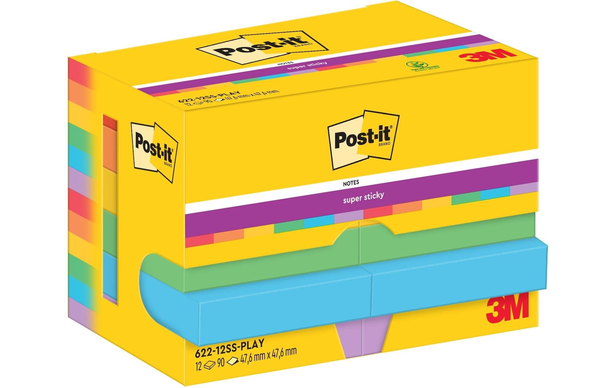 3M Post-it Super Sticky Playful Collection 12 Blöcke à 90 Blatt, 47 x47 mm