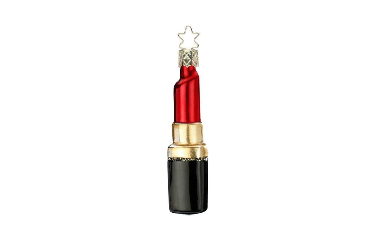 Inge Weihnachtskugel Lippenstift rot Glas, H: 9.5 cm, mundgeblasen