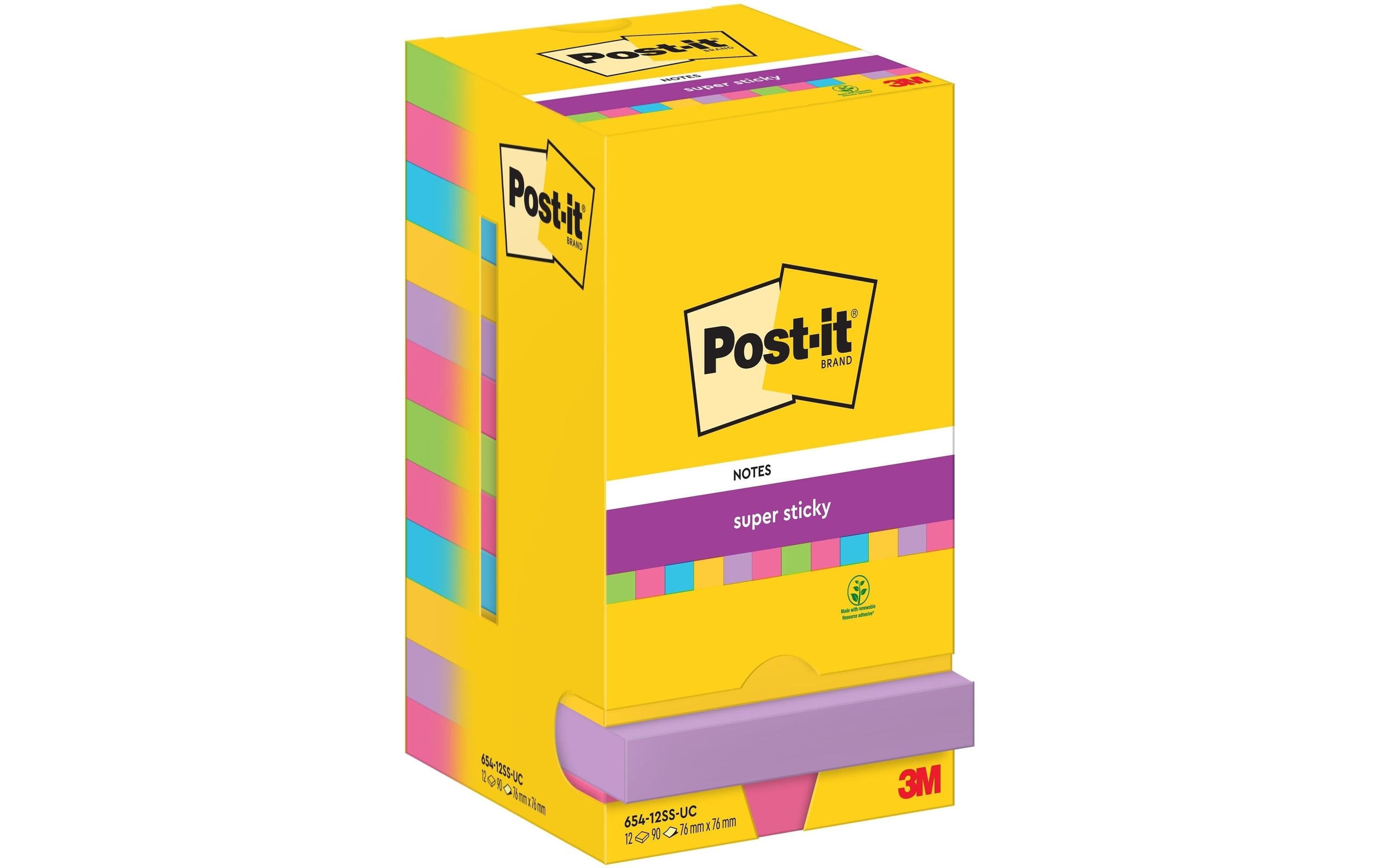3M Post-it Super Sticky, liniert 12 Blöcke à 90 Blatt, 76x76 mm