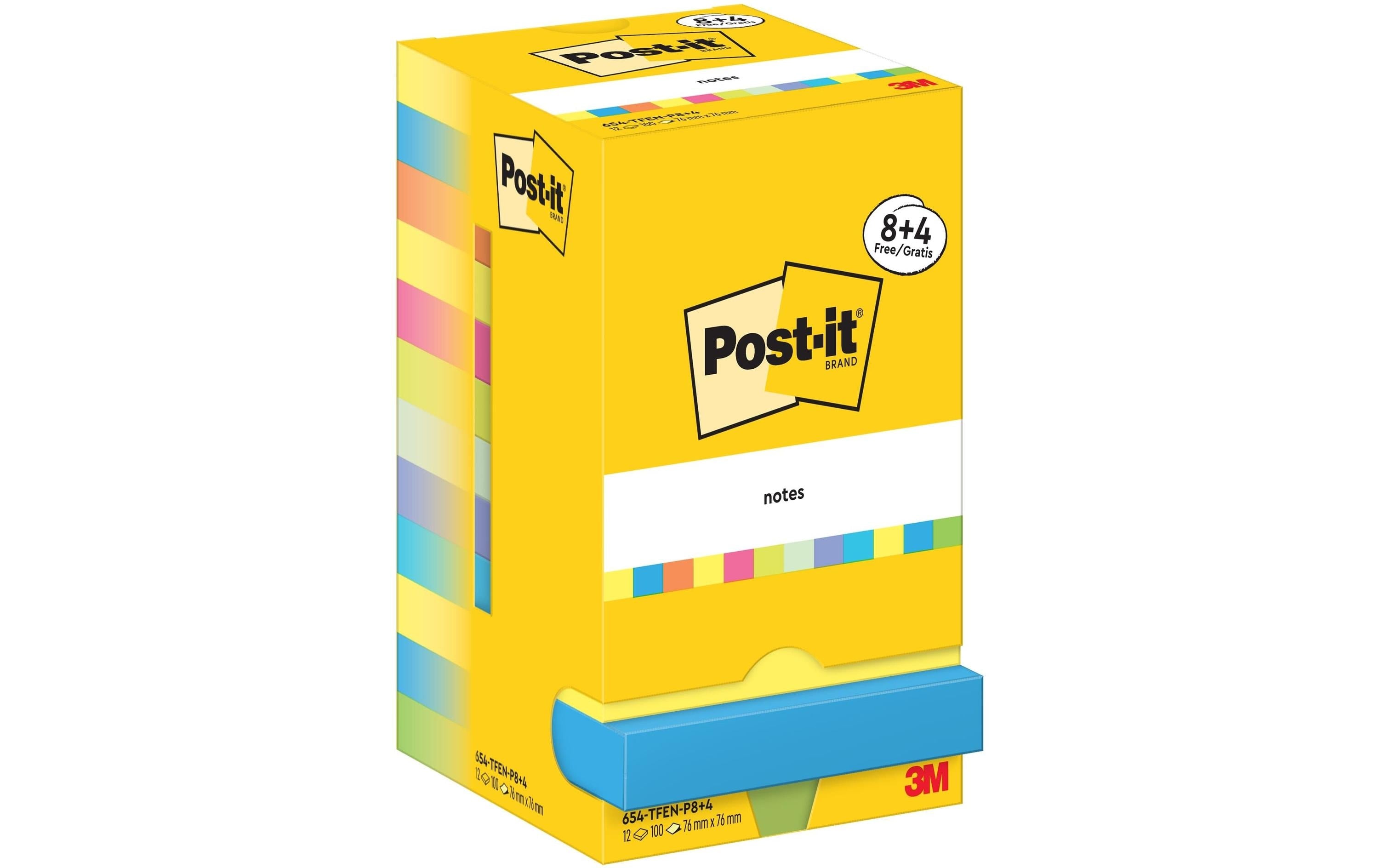 3M Post-it Super Sticky, mehrfarbig, 4 grat 8 + 4 Blöcke à 90 Blatt, 76 x 76 mm