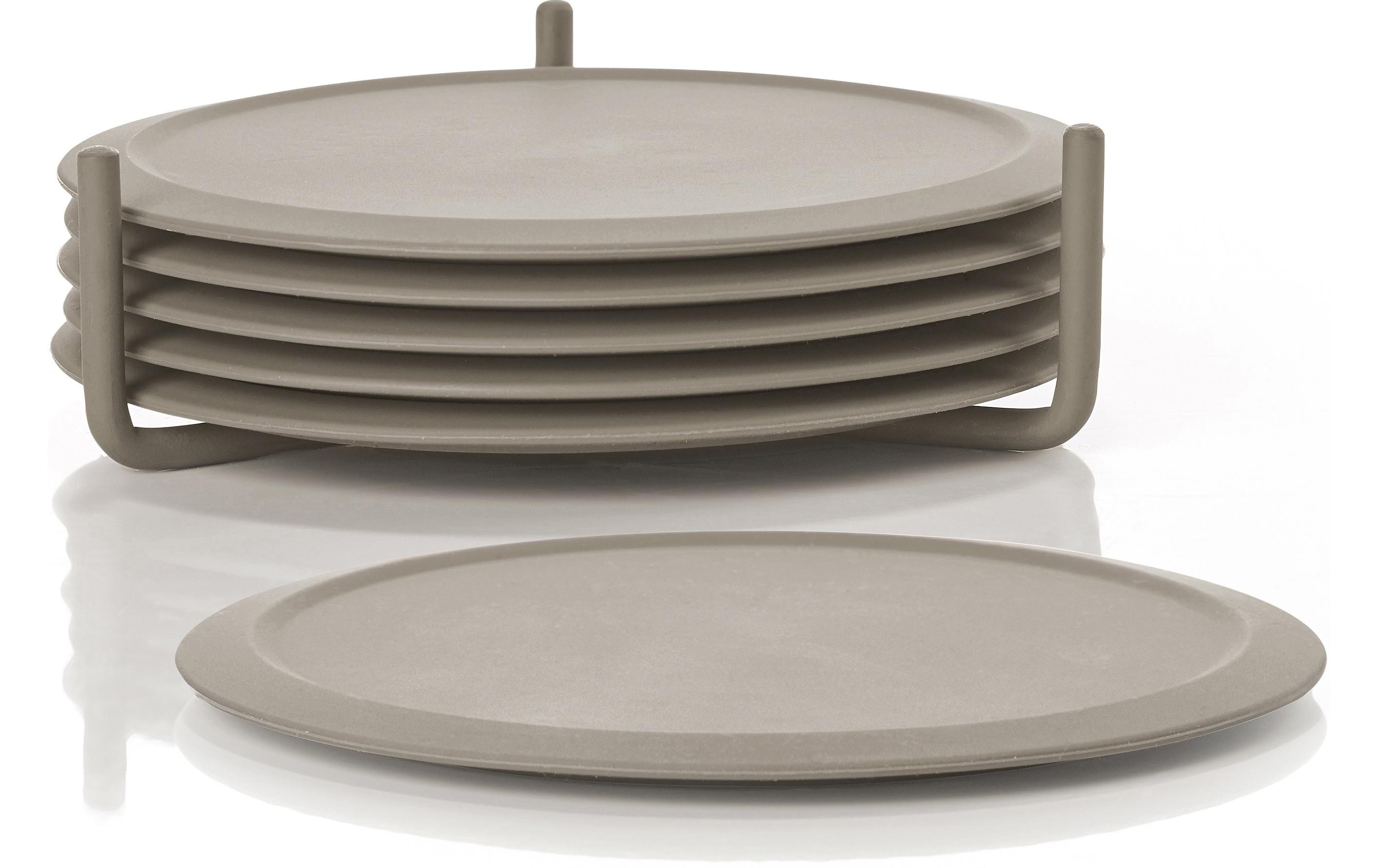 Zone Glasuntersetzer 6er Set Taupe Grösse 10x3.1cm, Metall/Silikon