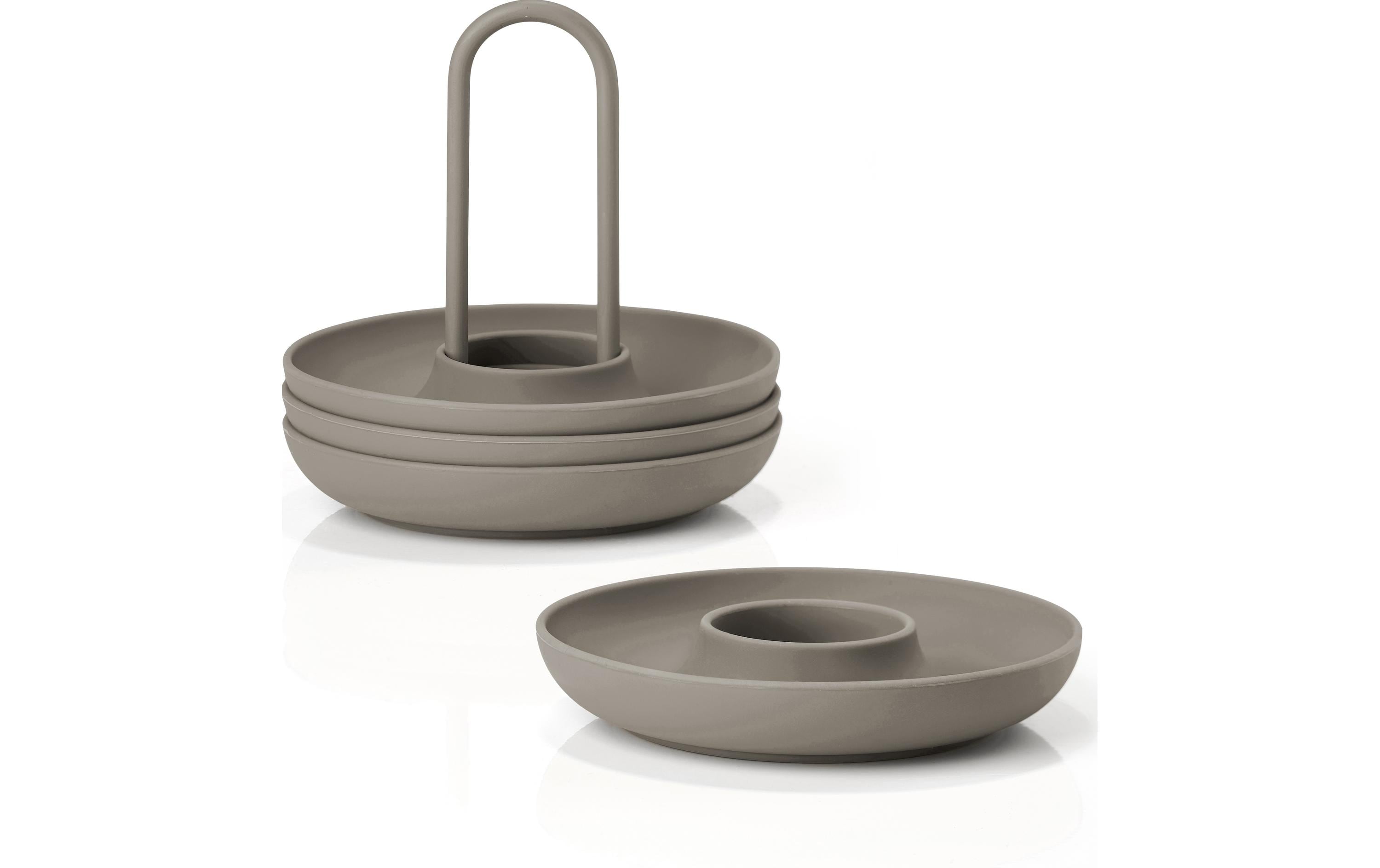 Zone Eierbecher 4er Set Singles Taupe mit Halterung, HxD: 9.5x11.2cm Silikon/Meta