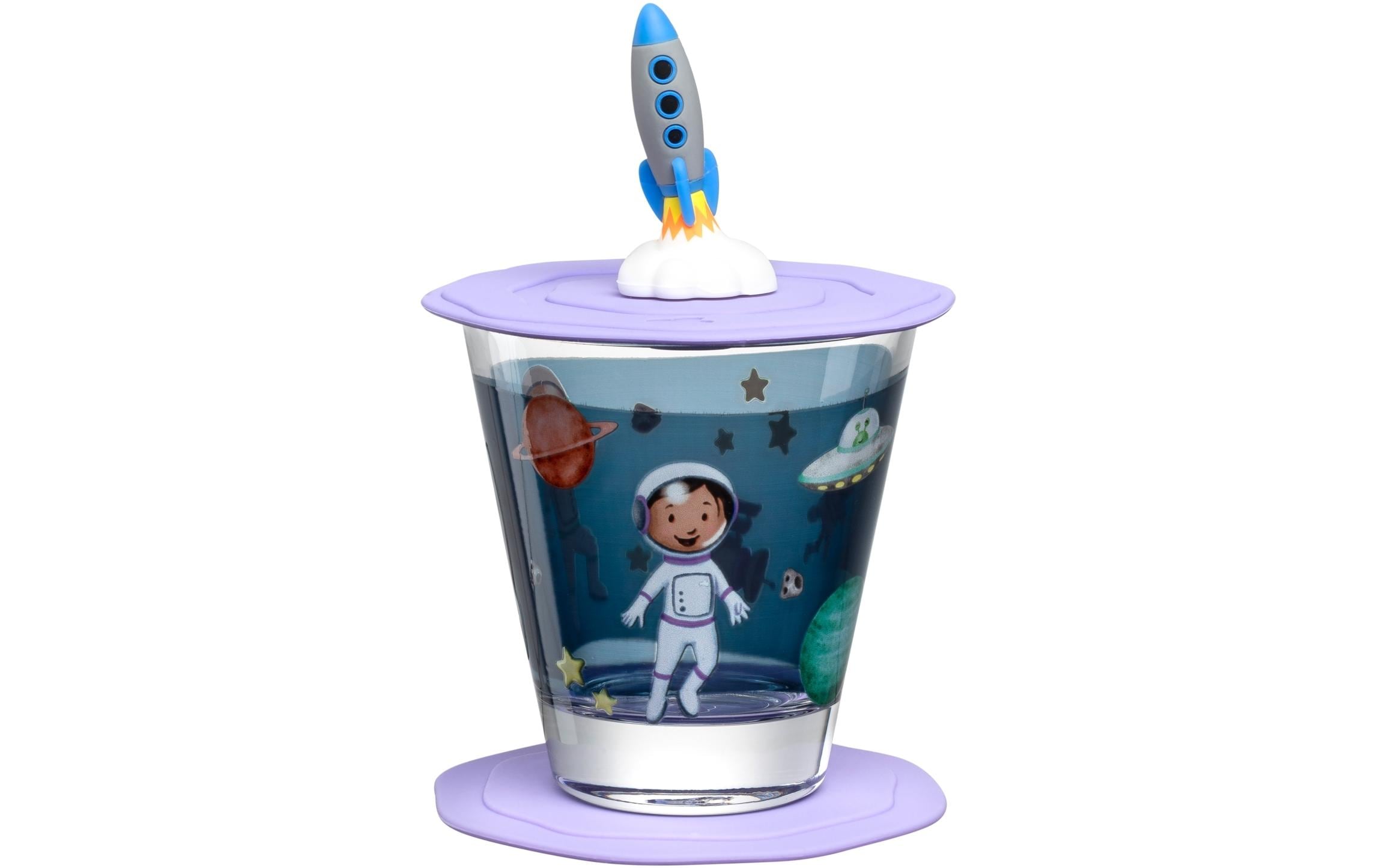 Leonardo Kinderglas Set Avventura Weltall S 3tlg., D 9cm, 215ml, mit Deckel/Untersetzer