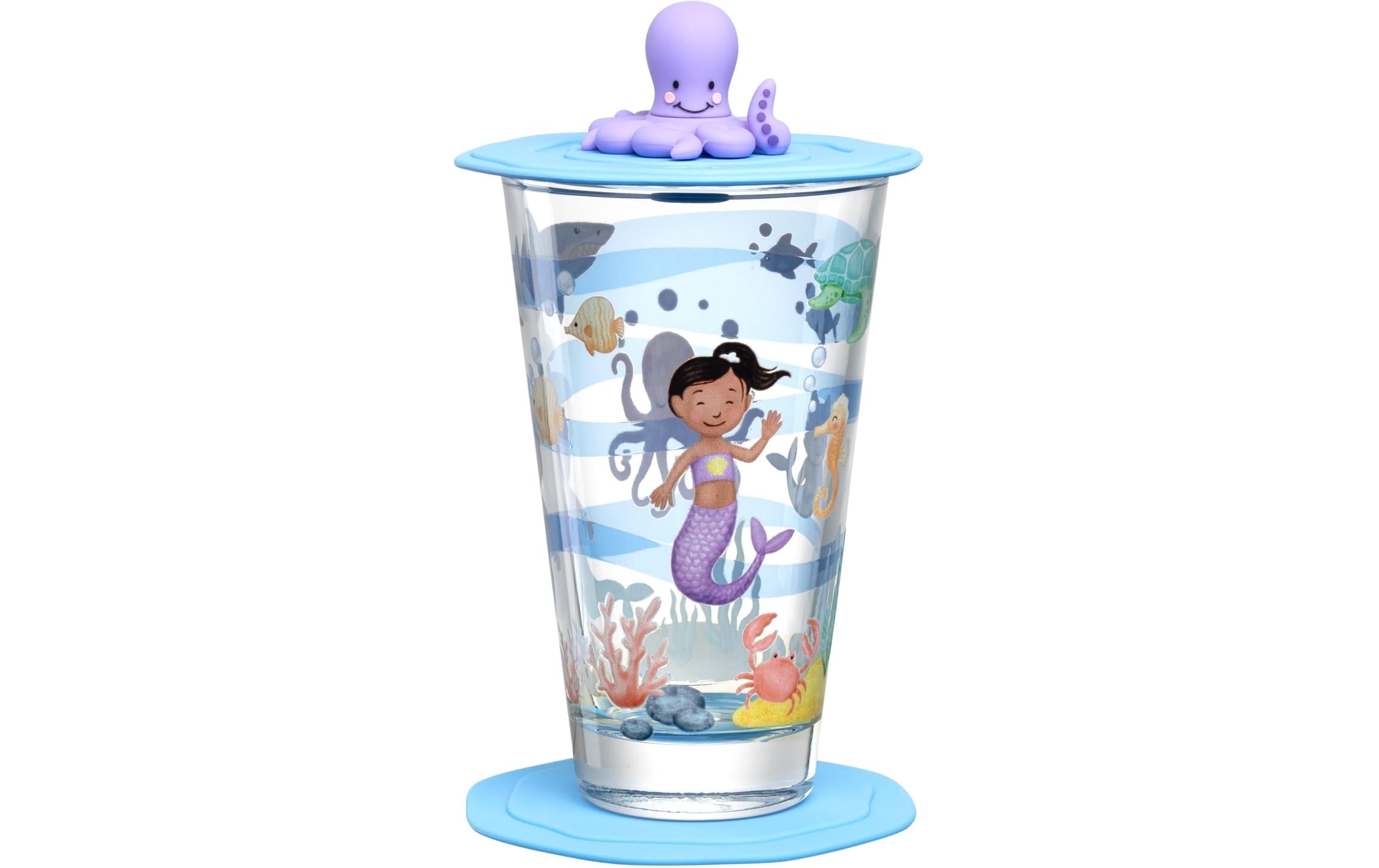 Leonardo Kinderglas Set Avventura Meer L 3tlg., D 8cm, 300ml, mit Deckel/Untersetzer