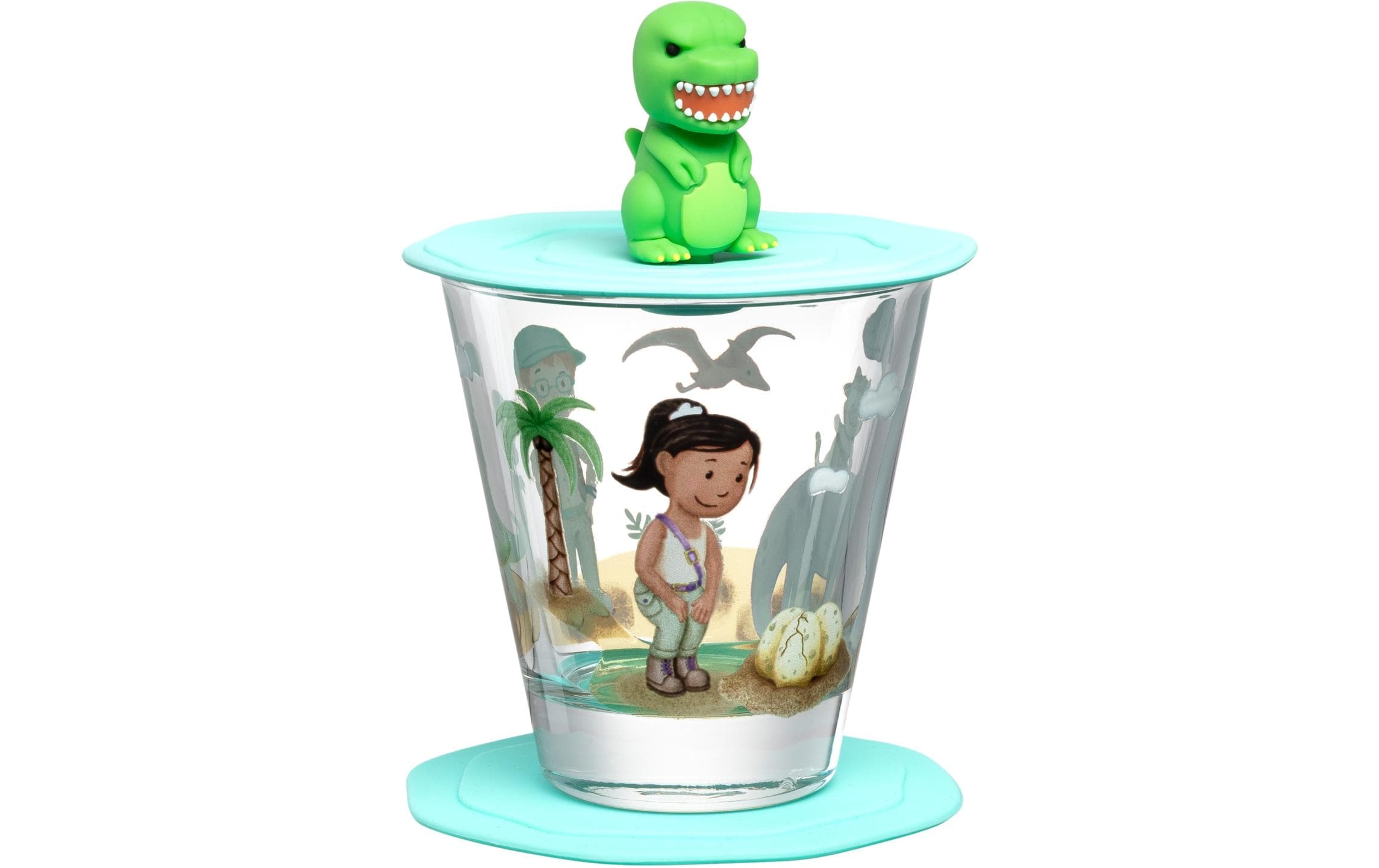 Leonardo Kinderglas Set Avventura Dino S 3tlg., D 9cm, 215ml, mit Deckel/Untersetzer