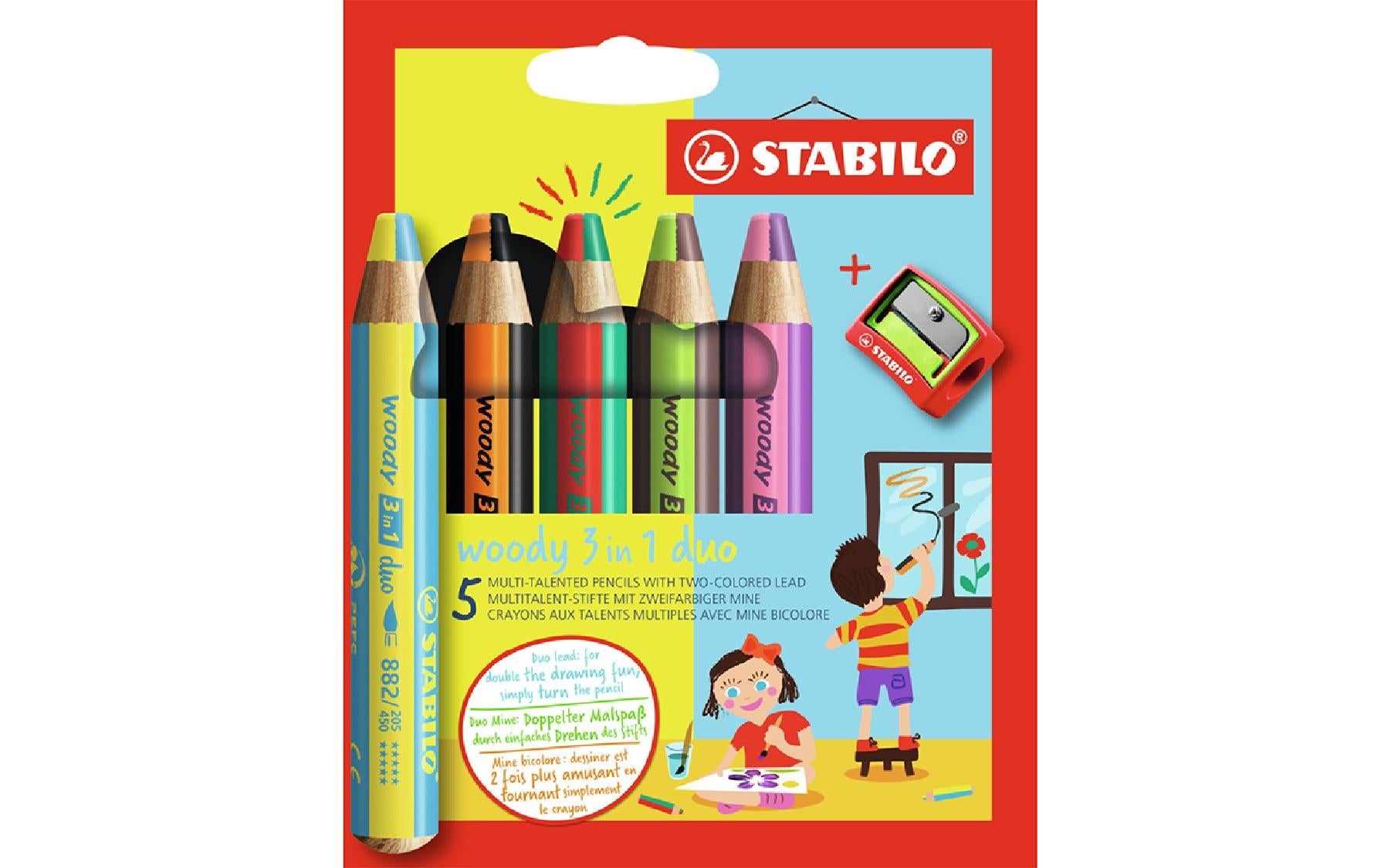STABILO woody 3in1 duo 5er Spitz 5 Stifte und 1 Spitzer