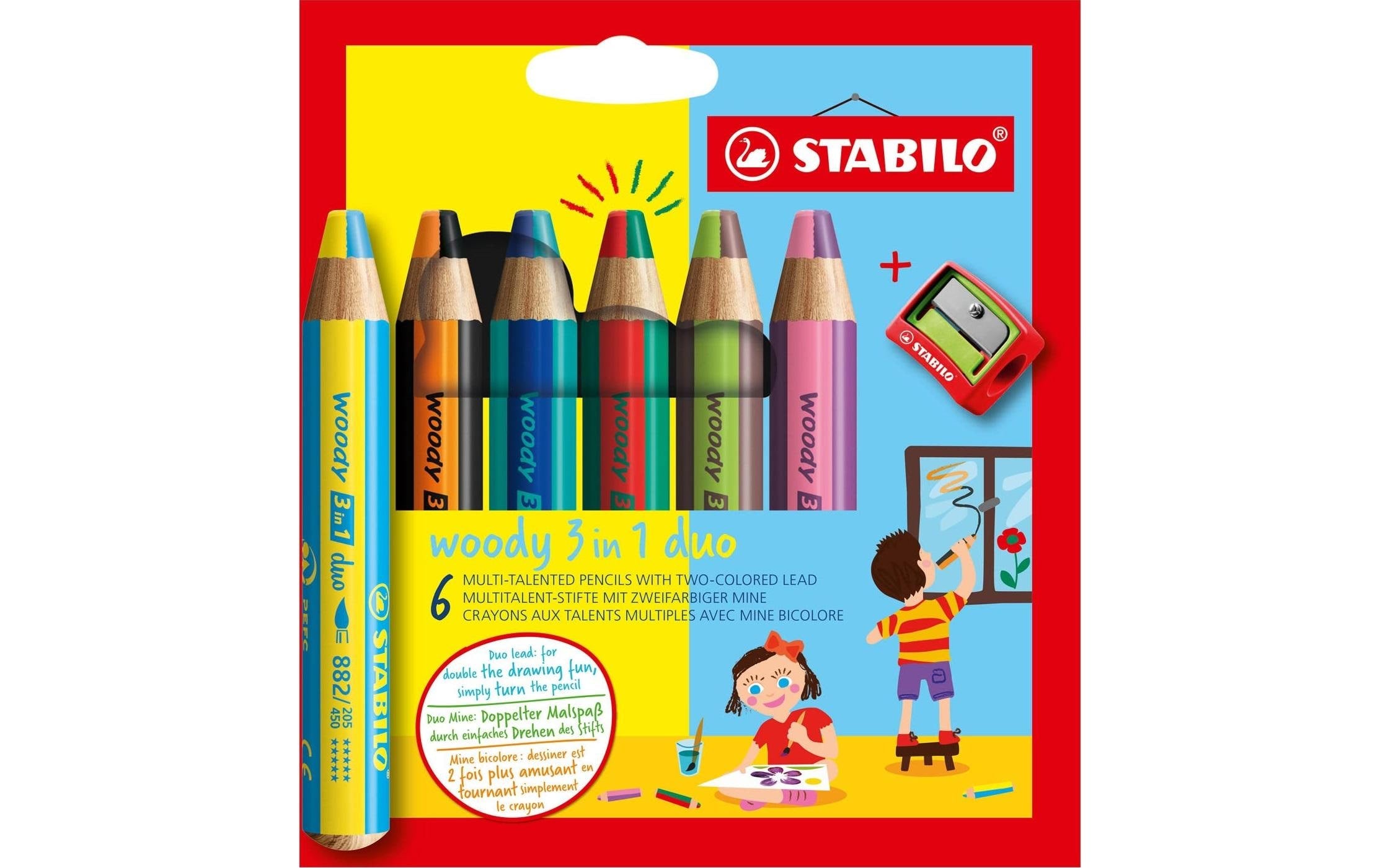 STABILO woody 3in1 duo 6er Spitz 6 Stifte und 1 Spitzer