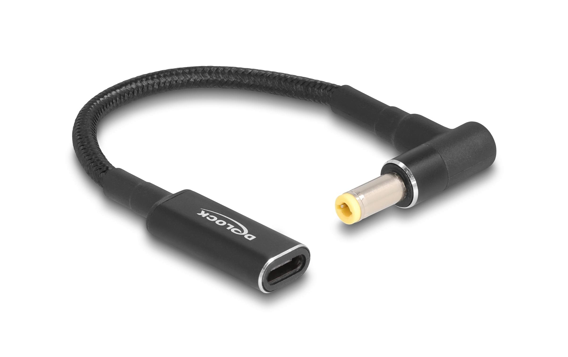 Delock Ladekabel USB-C zu 5,5x2,1mm Buchse zu Stecker, 90° gewinkelt, 15cm