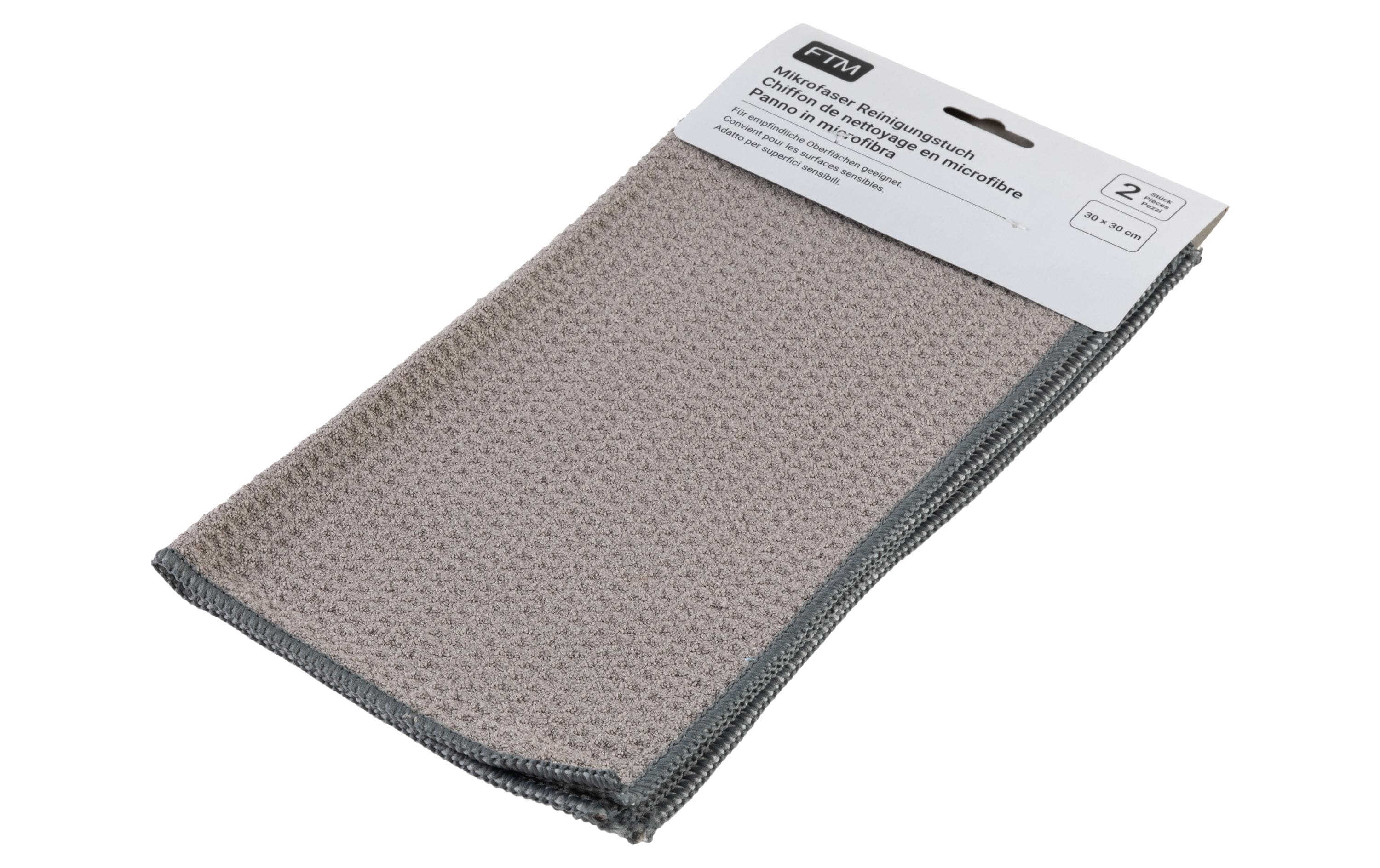 FTM Mikrofaser Reinigungstuch 2er Set grau, waschbar 60°C, 30x30cm