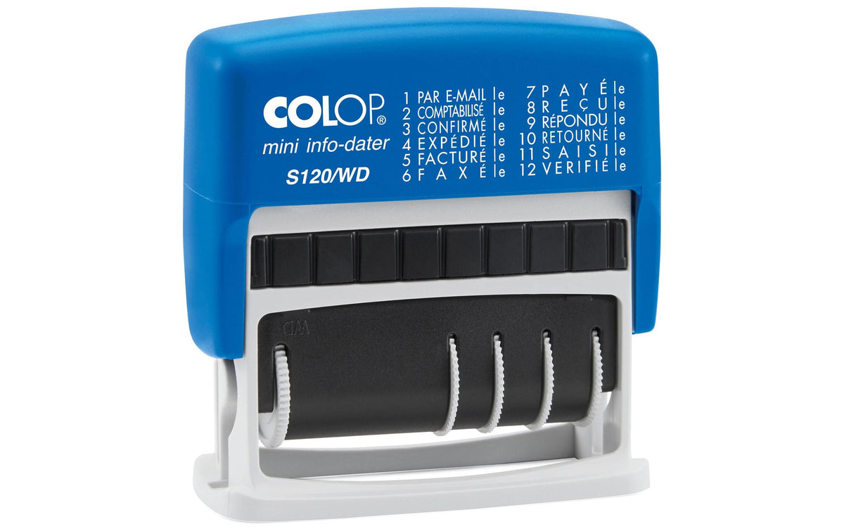 COLOP selbstfärbender Wortbandstempel 12 versch. Bürowörtern, französisch, 4mm