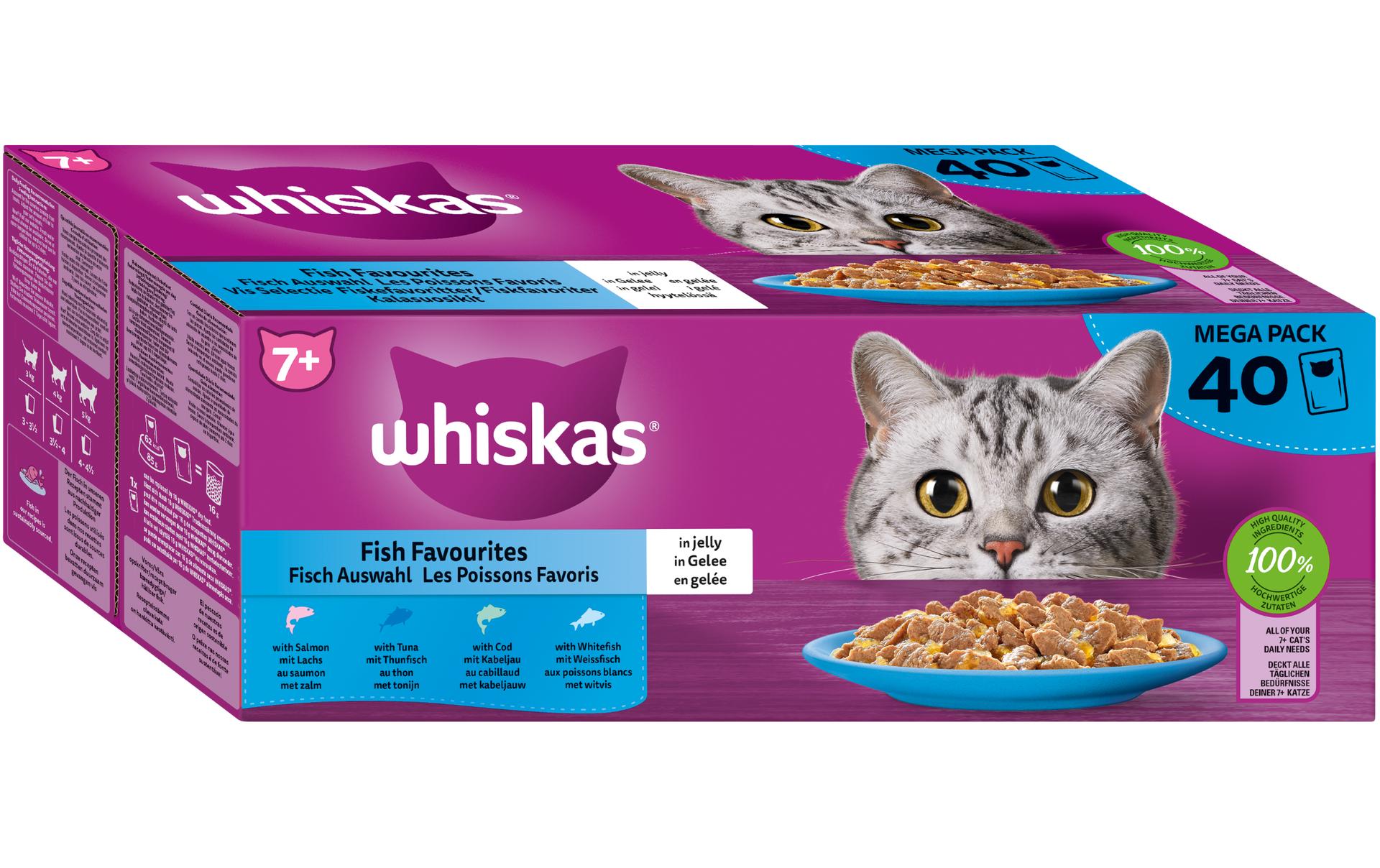 Whiskas Nassfutter 7+ Fisch Auswahl in Gelee, 40x85g