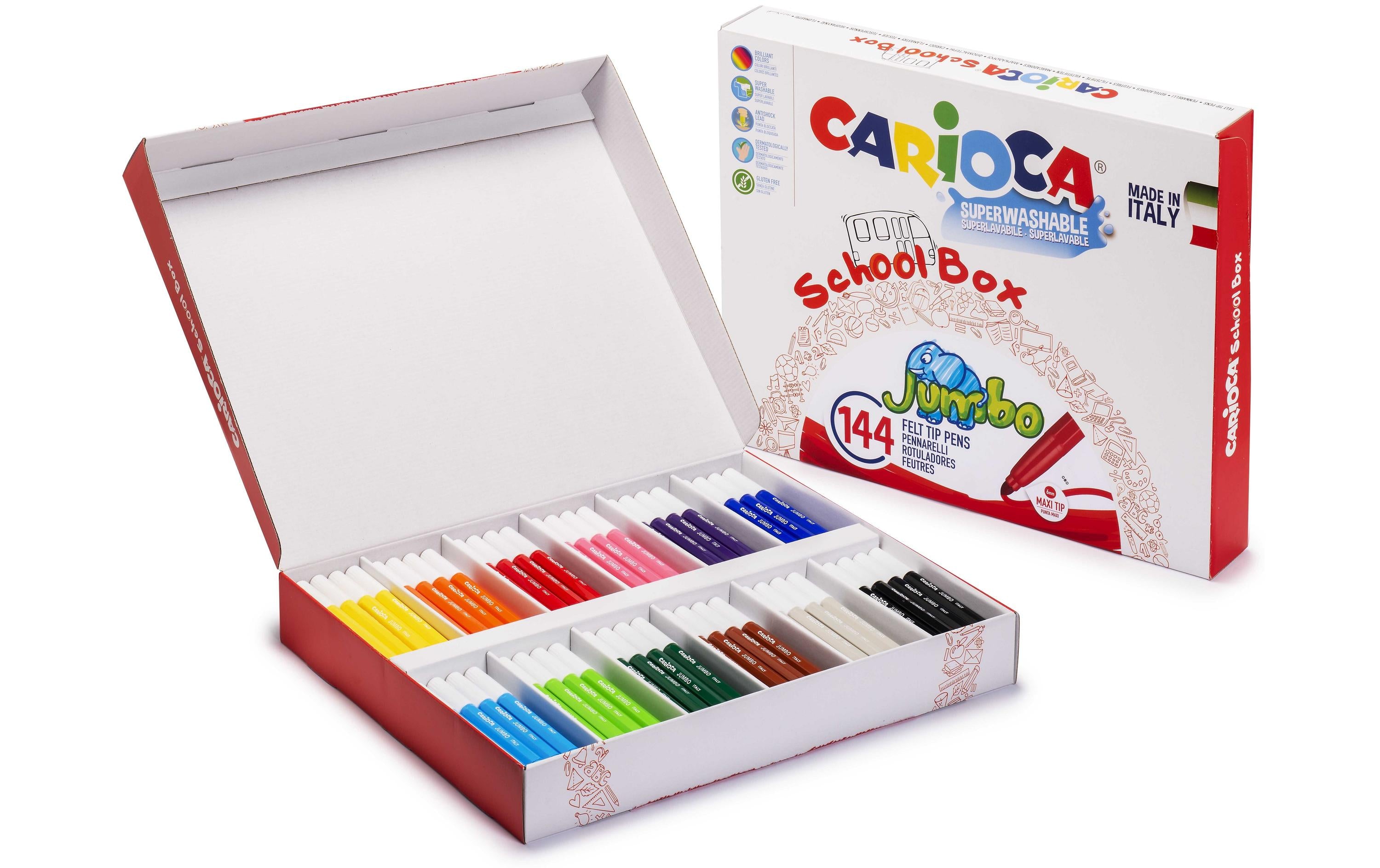 Carioca Fasermaler School Box Jumbo 144 Stück, Maxi Spitze
