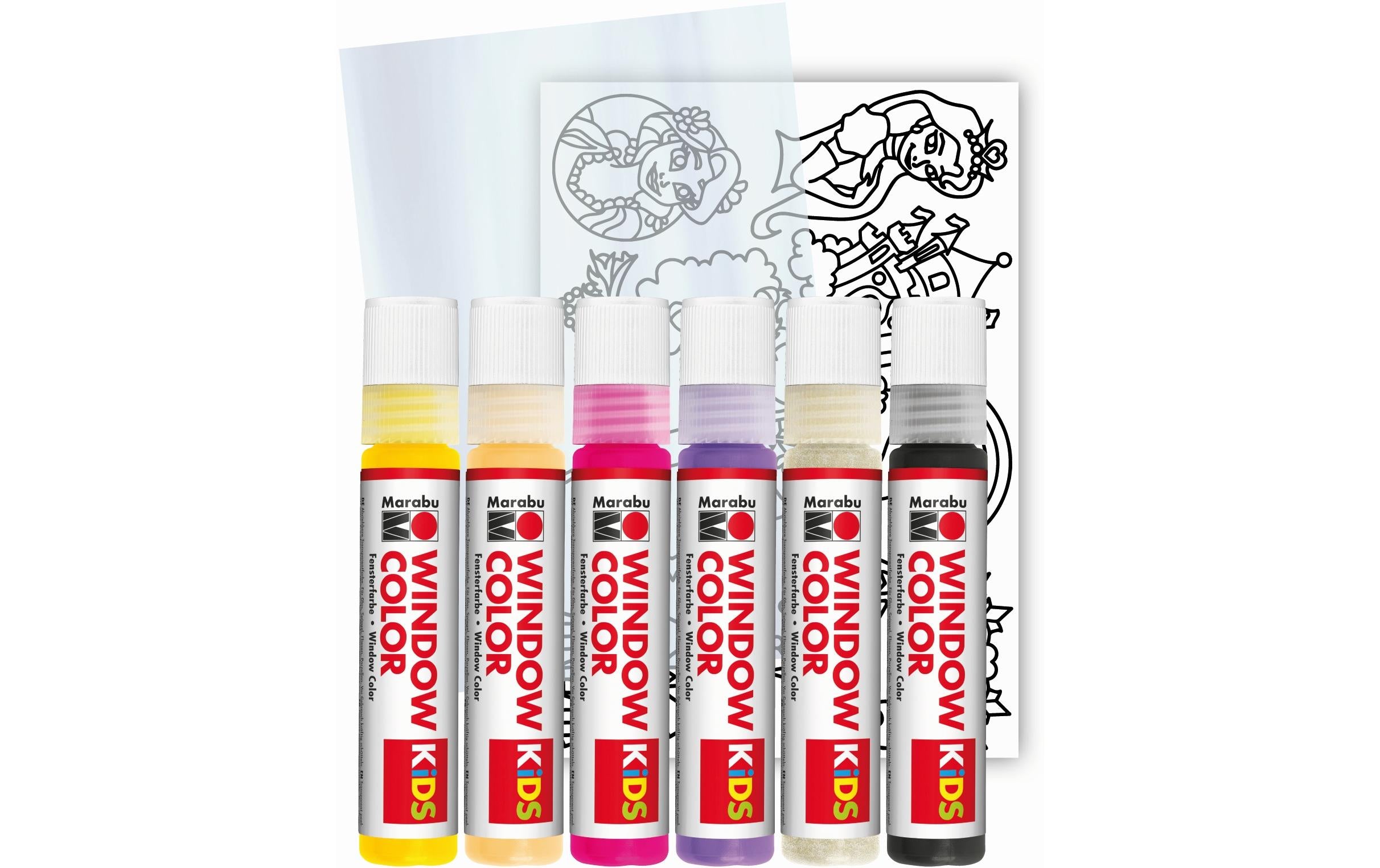 Marabu Window Color Prinzessin 6 x 25ml, 1 Malvorlage, Malfolie