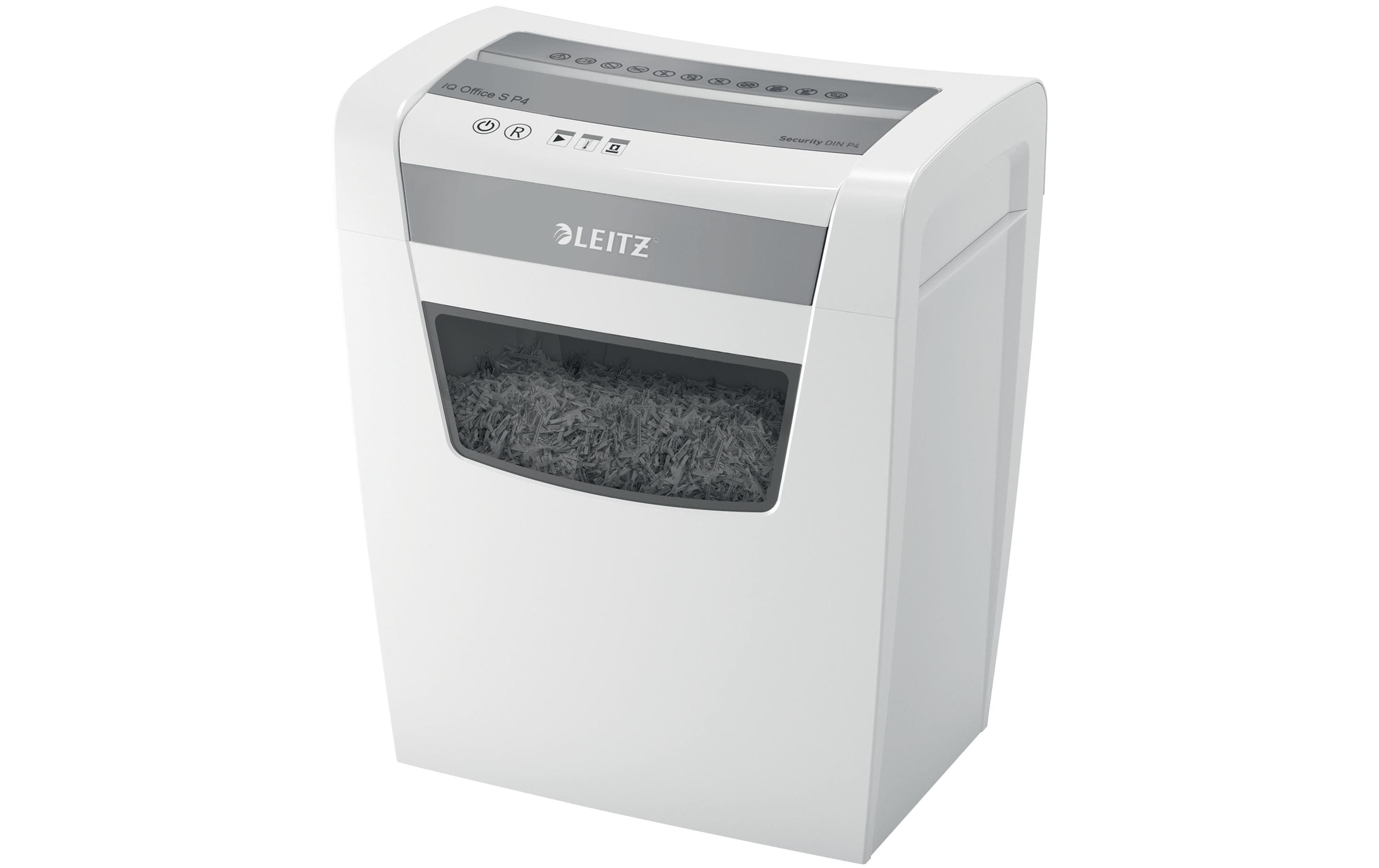 Leitz Aktenvernichter IQ Office P-4, 8 Blatt, sehr leise, grau/weiss