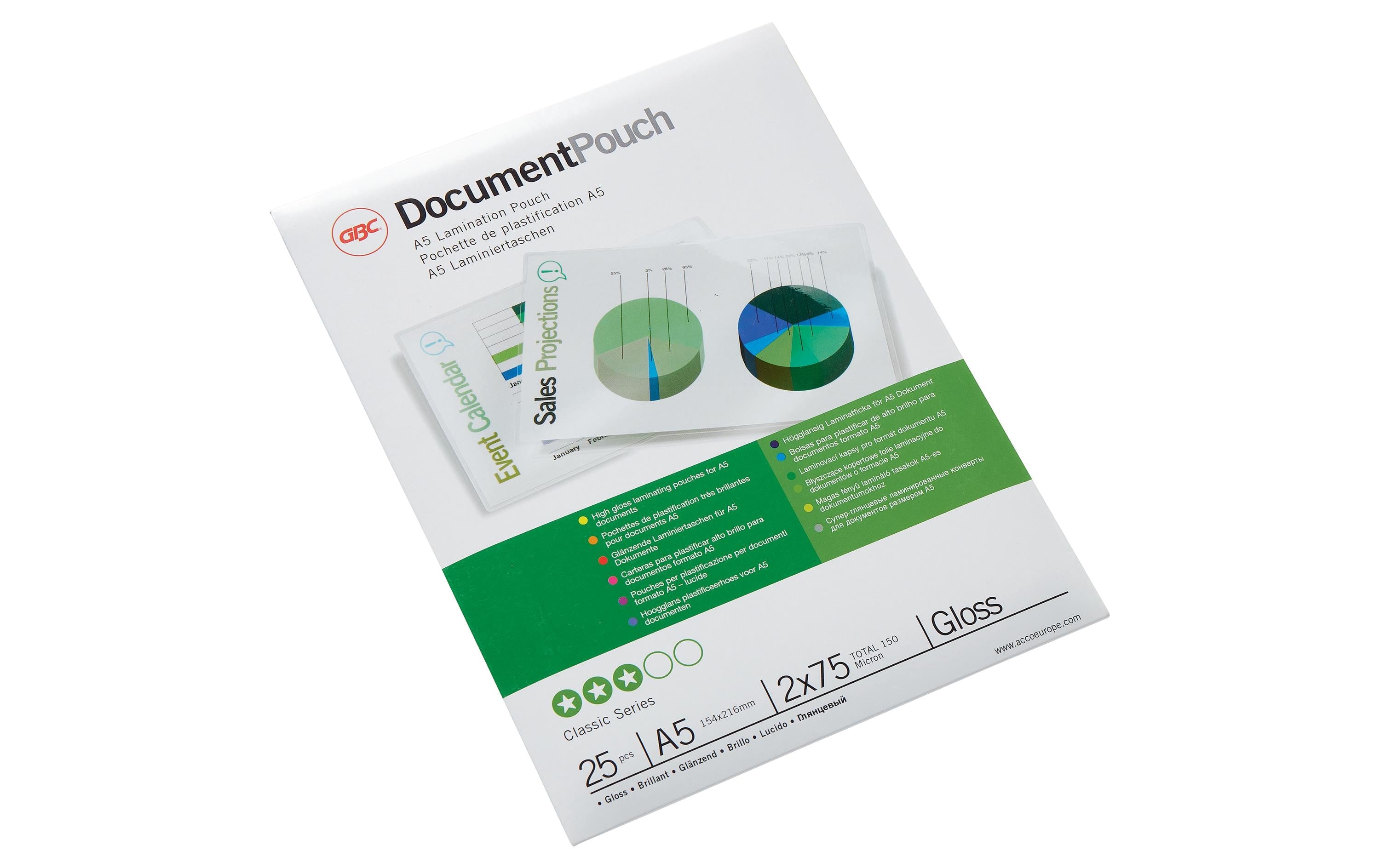 GBC Document Laminiertasche für Dokumente glänzend, Format A5, 2 x 75 Mikron