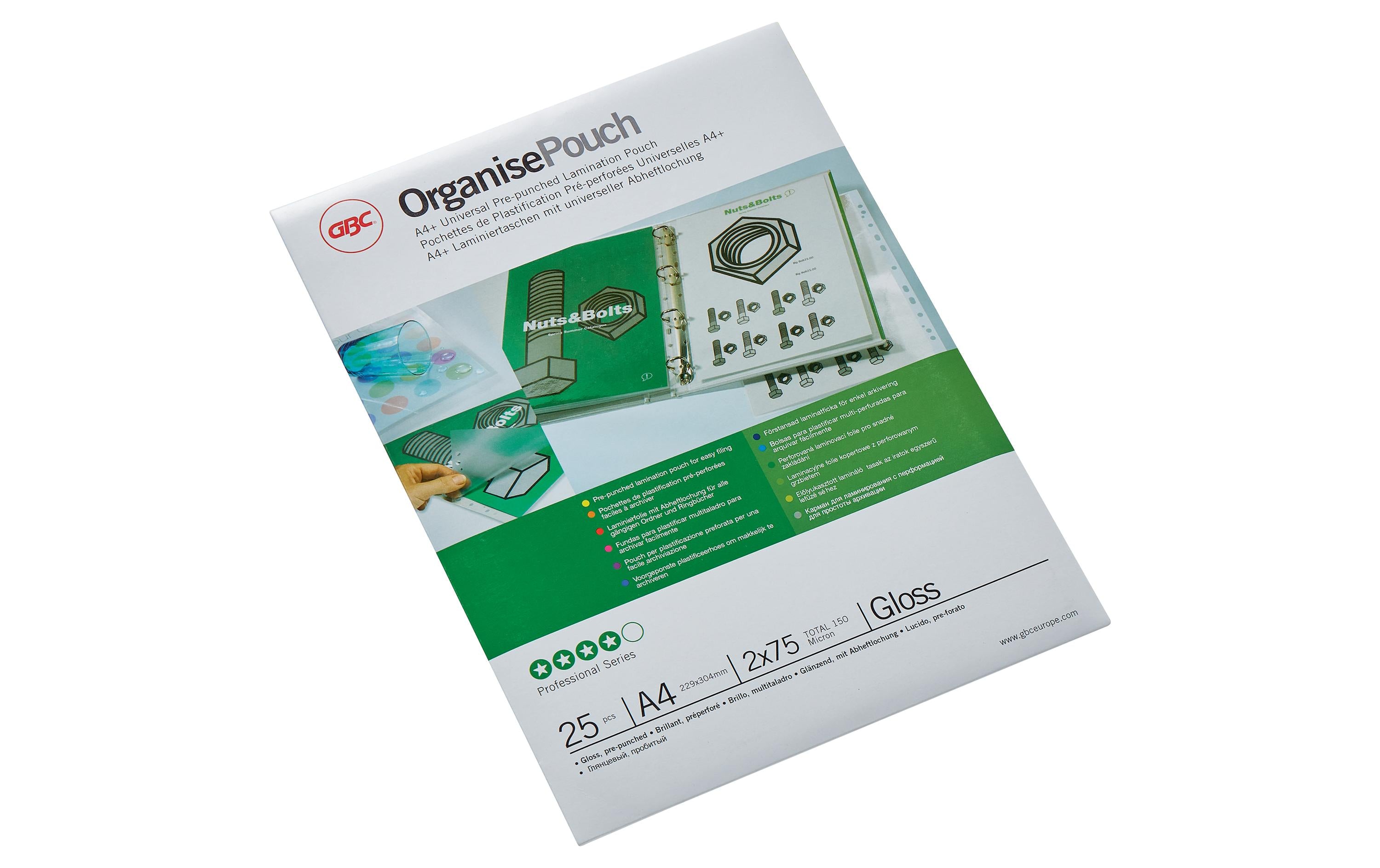GBC Organise Laminiertaschen, A4+ glänzend, 75 Mikron