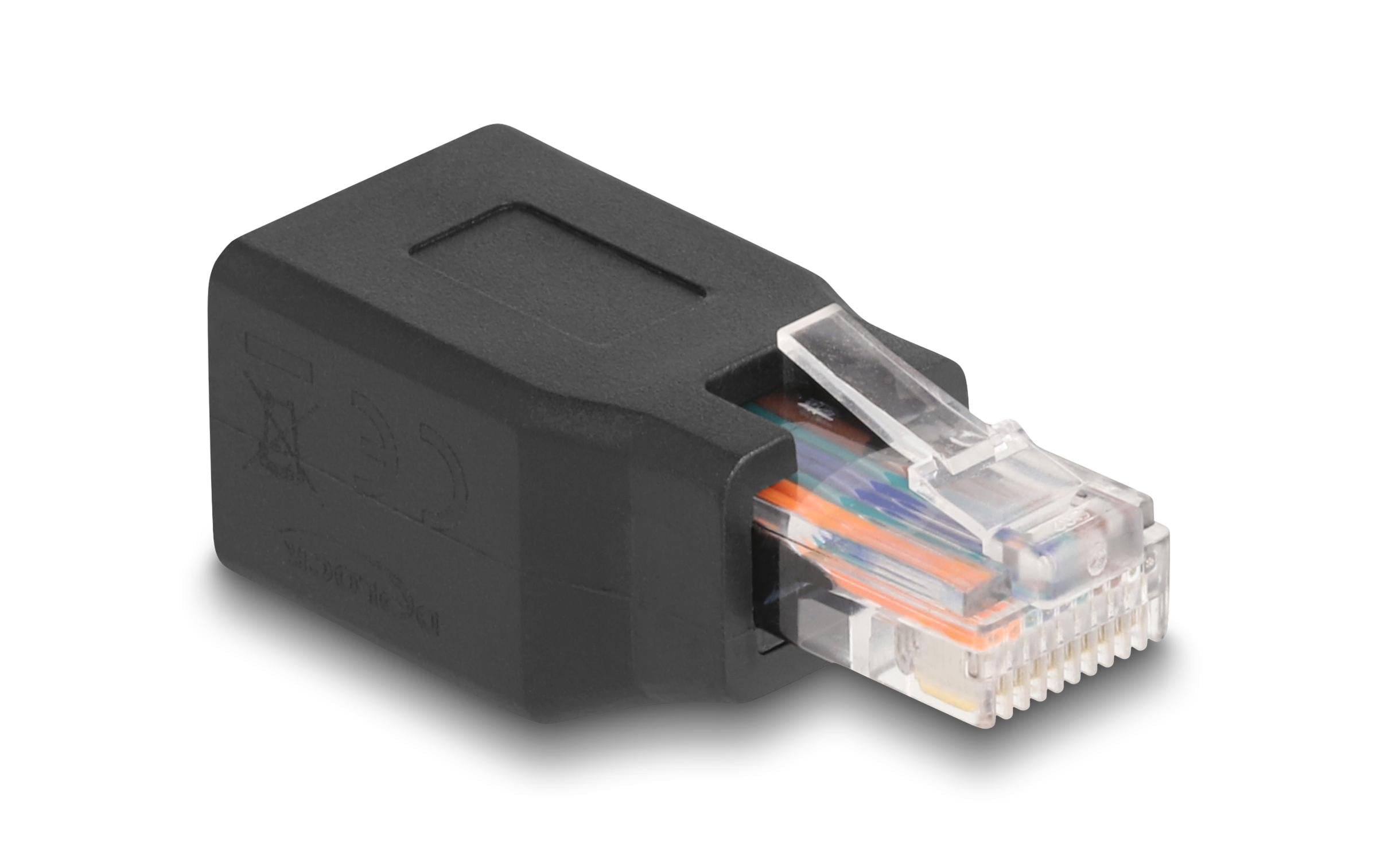 Delock Netzwerkadapter RJ45/48/50 Stecker/Buchse, 10P/10C Belegung, schwarz