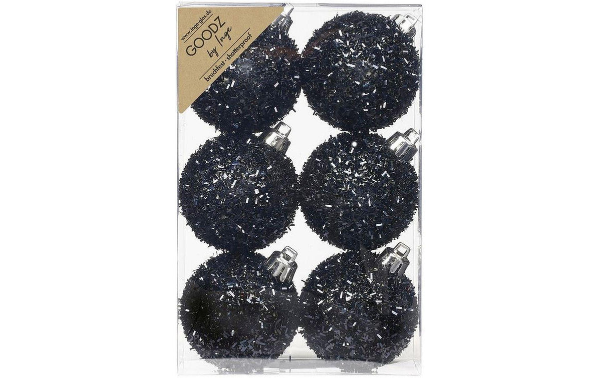 Inge Weihnnachtskugeln Shellac Black 6 Stück, Kunststoff, D: 6 cm