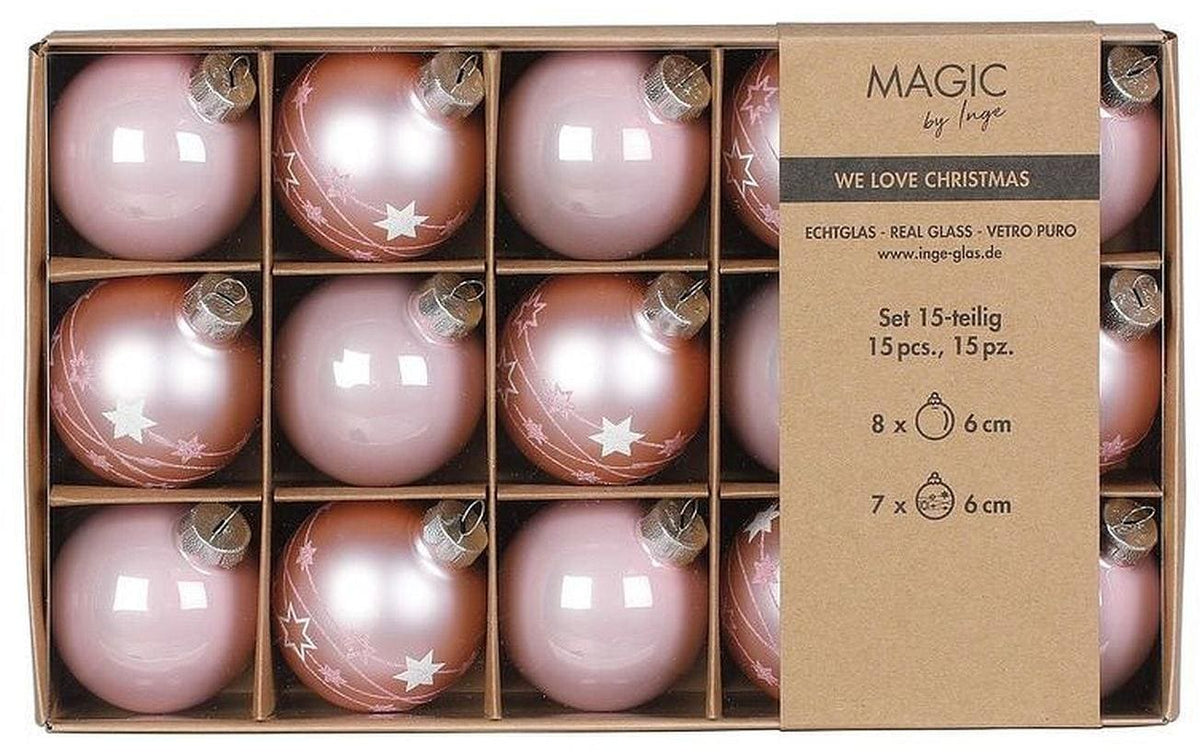 Inge Weihnachtskugeln Lovely Magnolia 15 Stück, Glas, D: 6 cm