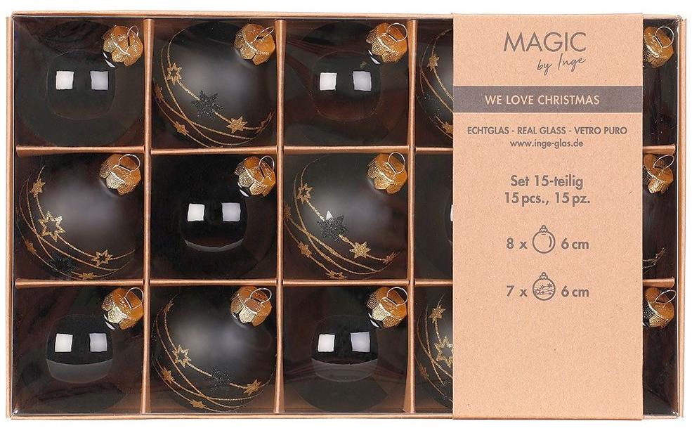 Inge Weihnachtskugeln Eboy Black 15 Stück, Glas, D: 6 cm