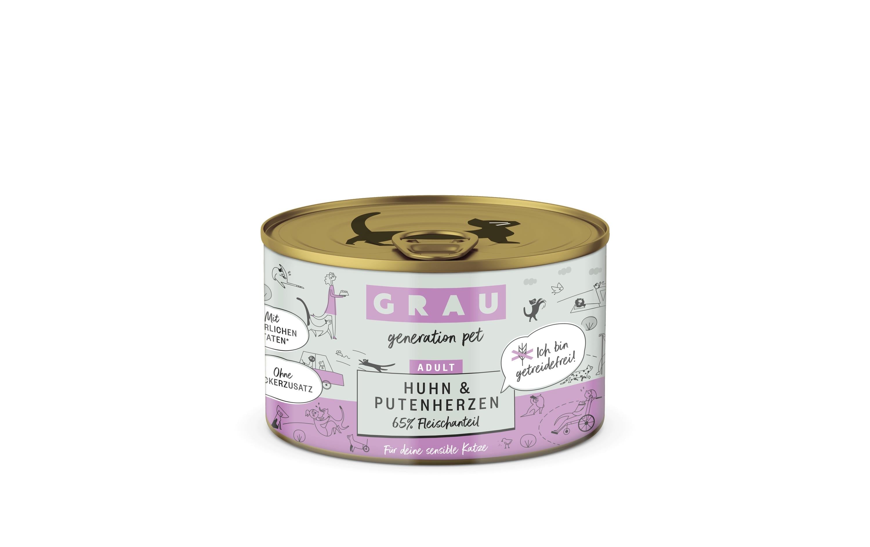 Grau Cat Huhn + Putenherzen 200g