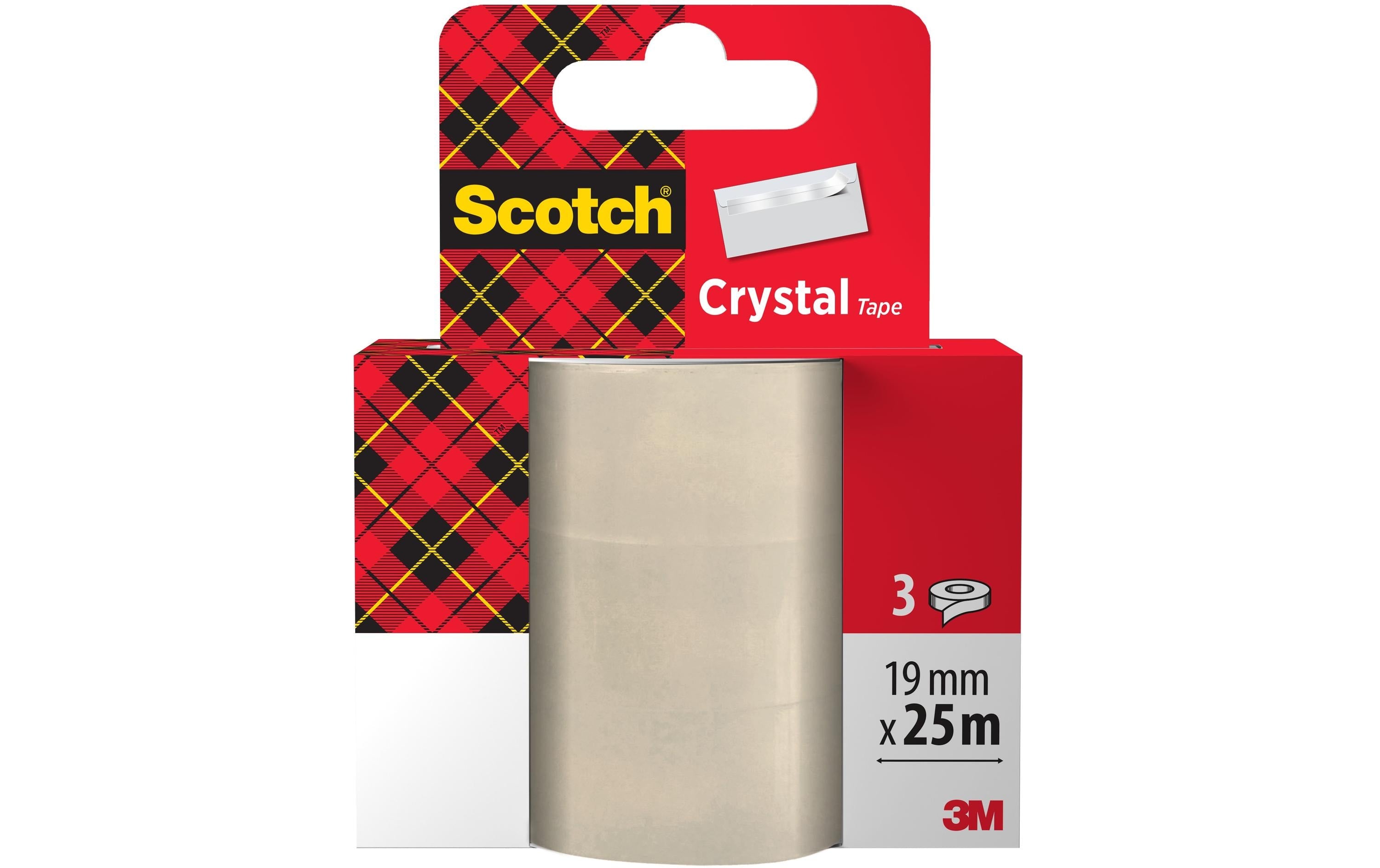 3M Scotch Crystal Klebeband Nachfüllpack 19 mm x 25 m, 3 Rollen