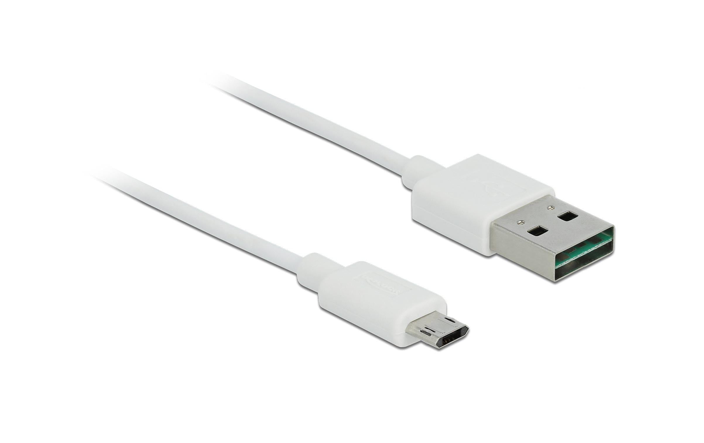 USB2.0-Kabel Easy A-MicroB: 2m, weiss Beide Stecker beidseitig einsteckbar