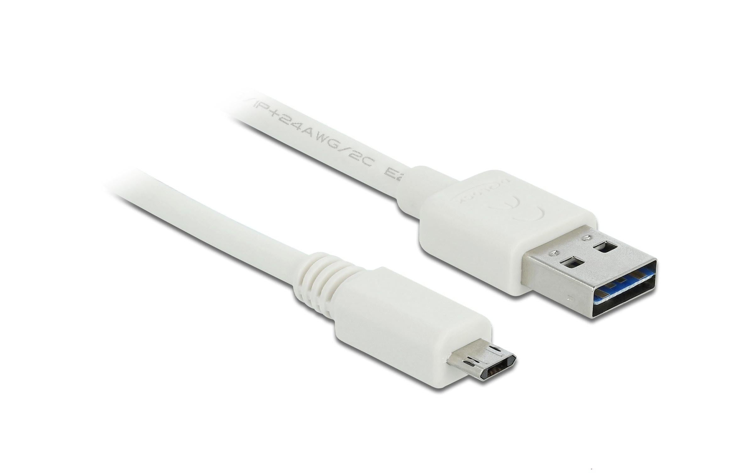 USB2.0-Kabel Easy A-MicroB: 0.5m, weiss Beide Stecker beidseitig einsteckbar