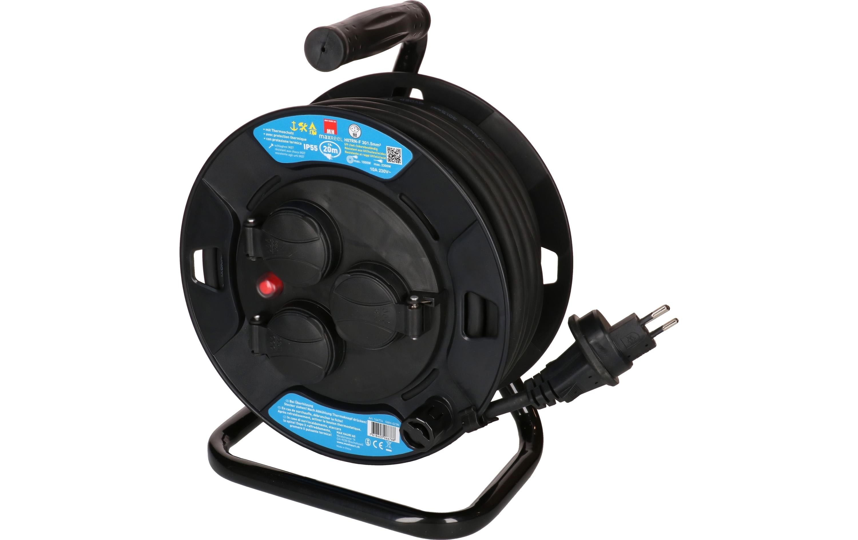 Max Hauri Kabelrolle IP55 3x Typ13 20m, schwarz