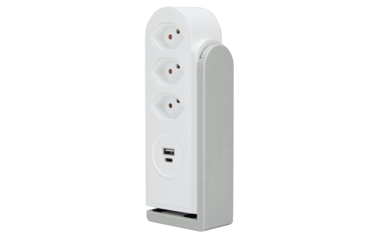 Steffen Steckdosenleiste Clamp Weiss 3xT13, 1xUSB-A 12W, 1xUSB-A 15W, Kabel 1.5m