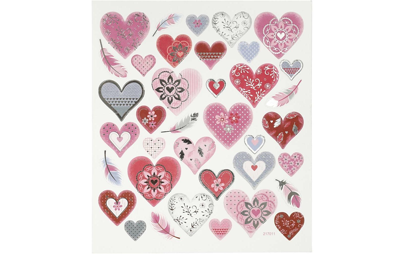 Creativ Company Sticker Herzen ca 35 Sticker, Blatt 15 x 16.5 cm