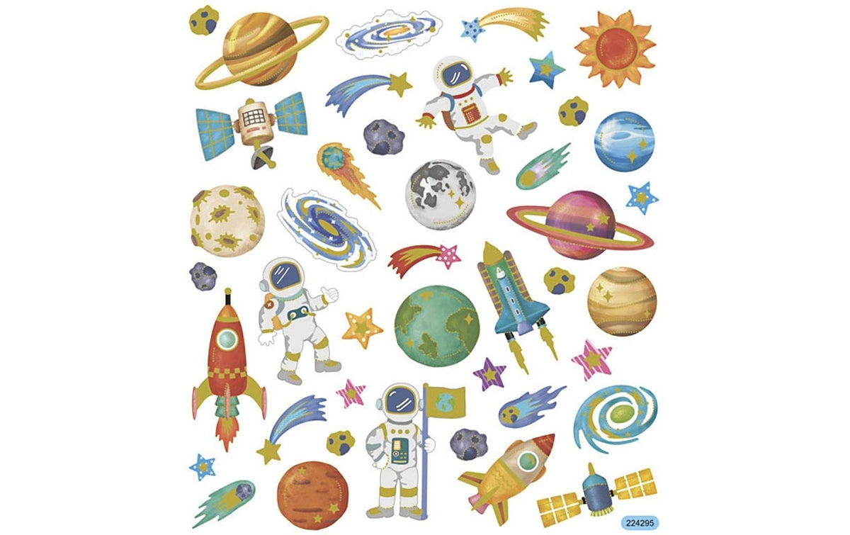 Creativ Company Sticker Weltraum ca 35 Sticker, Blatt 15 x 16.5 cm