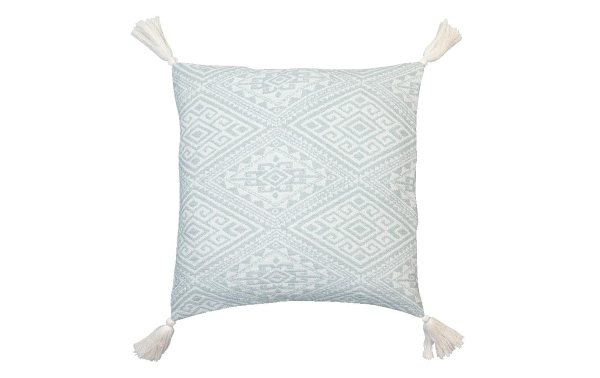 JEAN& LEN Kissenbezug mit Quasten,Ecru-Mint 45x45 cm, 100% Bio-Baumwolle, Jaquard