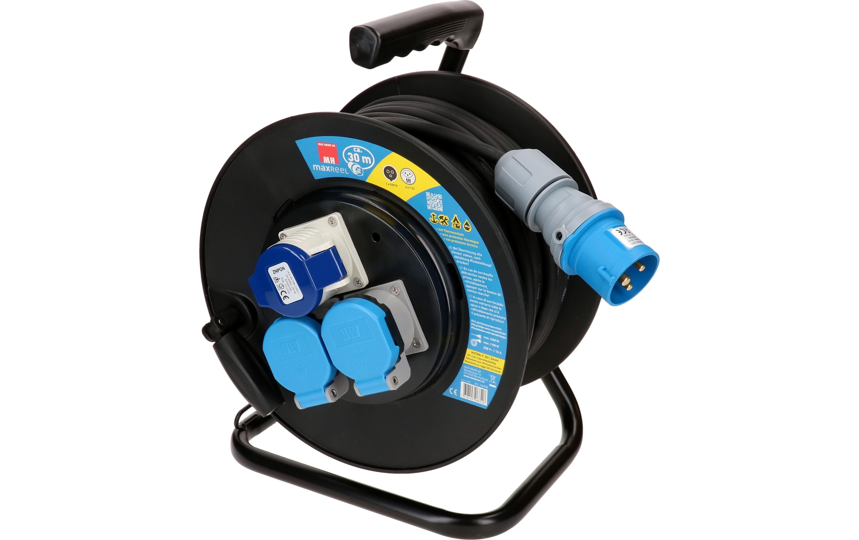 Max Hauri Kabelrolle 30m IP55 2x T23, 1x CEE16-3, schwarz