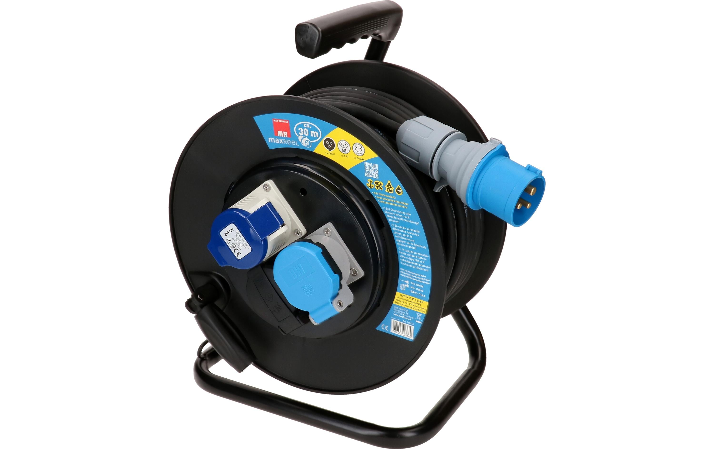 Max Hauri Kabelrolle 30m IP55 1x T23, 1x CEE16-3, 1x Schuko, schwarz
