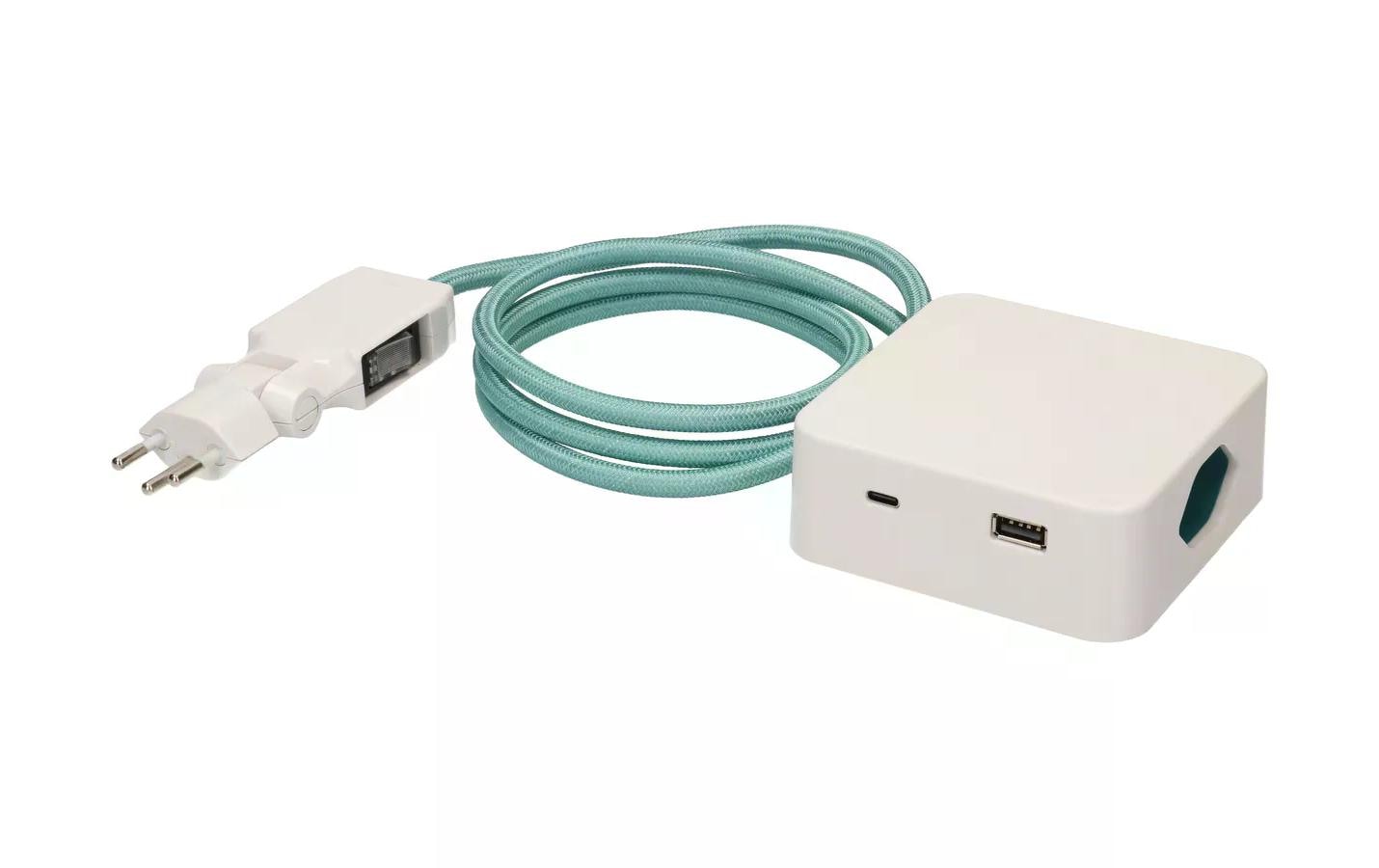 maxTEX Steckdosenleiste Cube 3x Typ 13 weiss / türkis USB