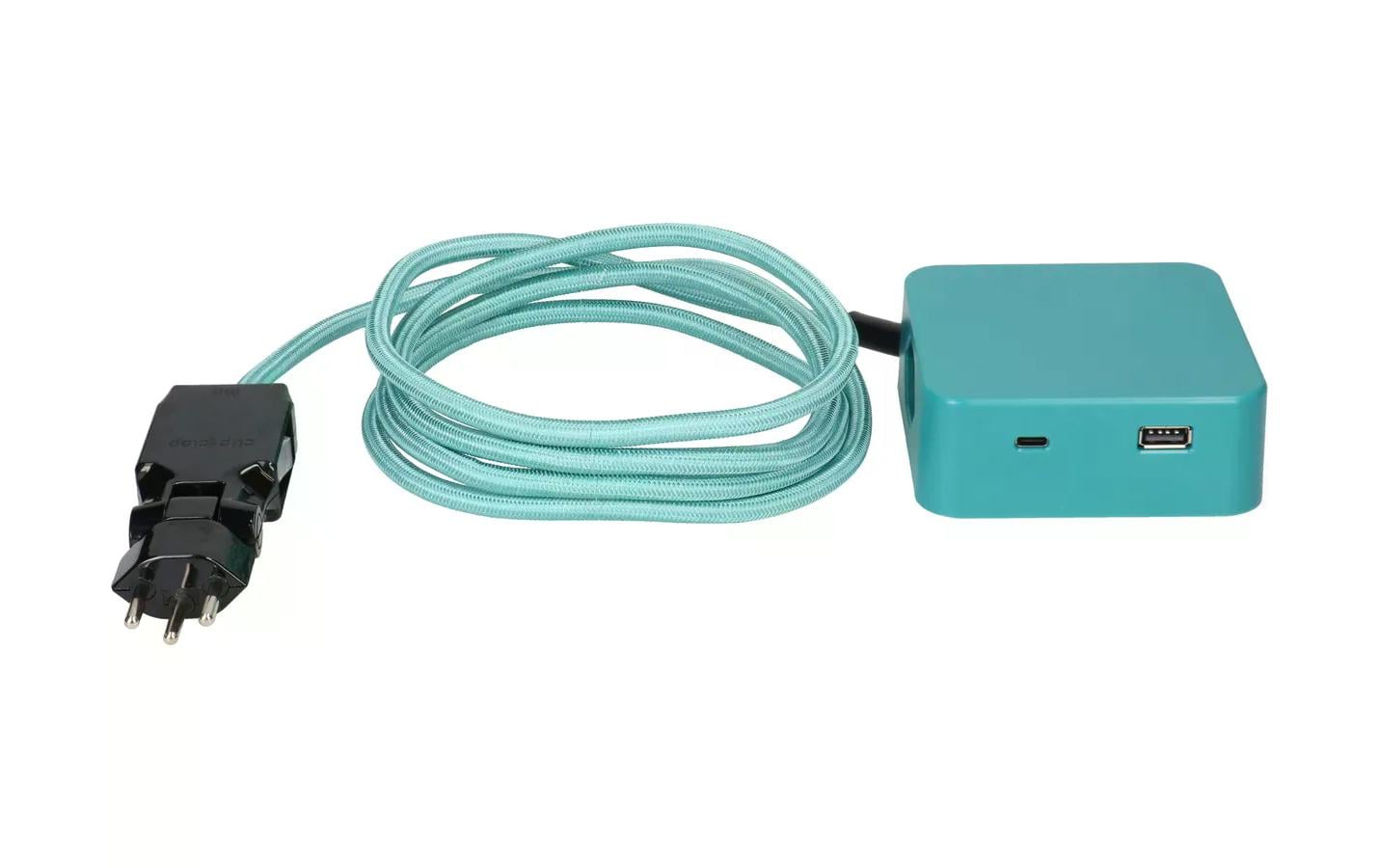 maxTEX Steckdosenleiste Cube 3x Typ 13 türkis / schwarz USB